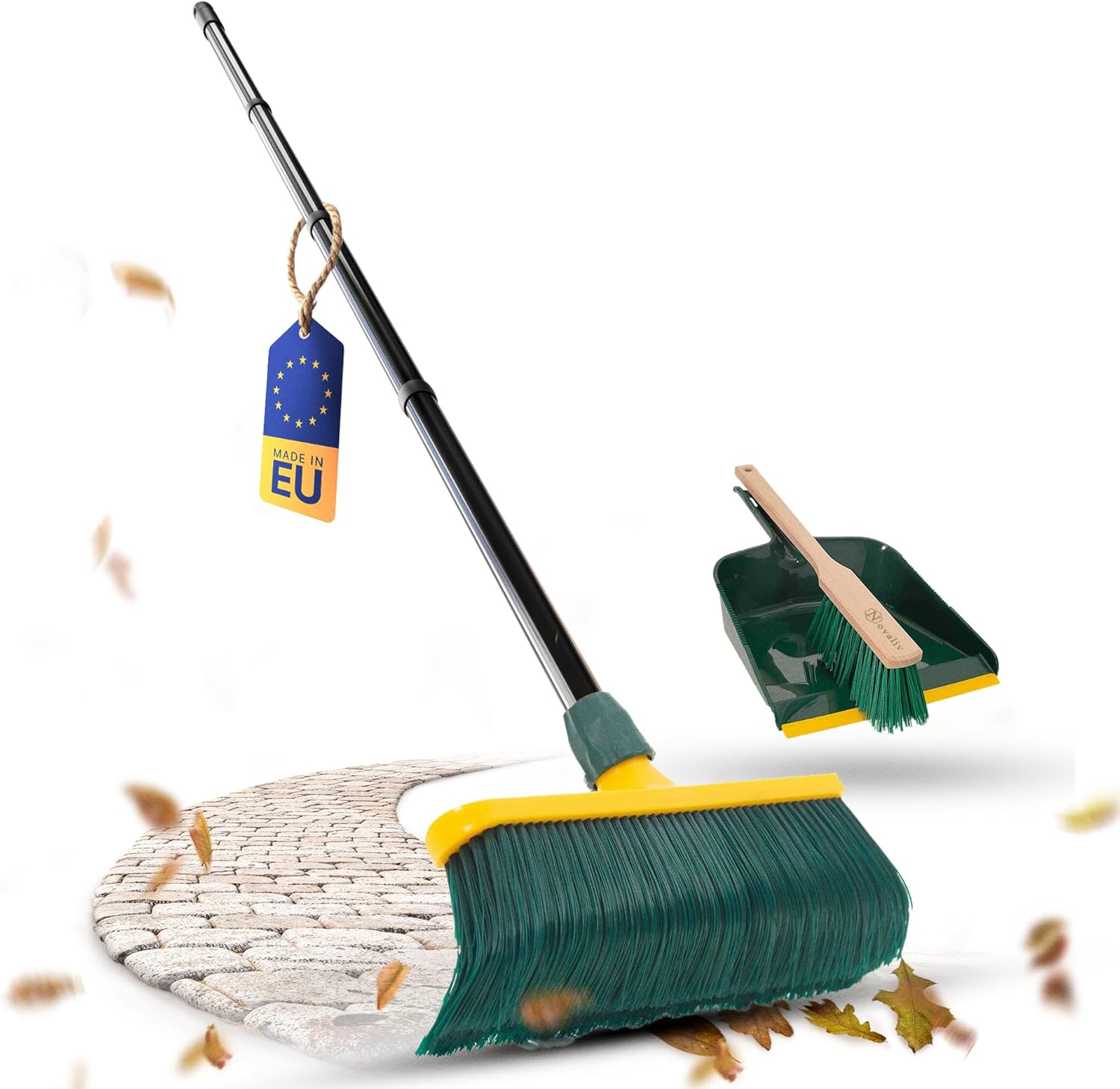 Novaliv Premium Krallenbesen mit Stiel 40cm inkl. Kehrgarnitur Outdoor , Spezialbesen gebogenen Borsten Kunststoffkopf -Ideal als Gartenbesen , Kratzbesen , Kunstrasen Besen , Optimal f&uuml;r Camping 