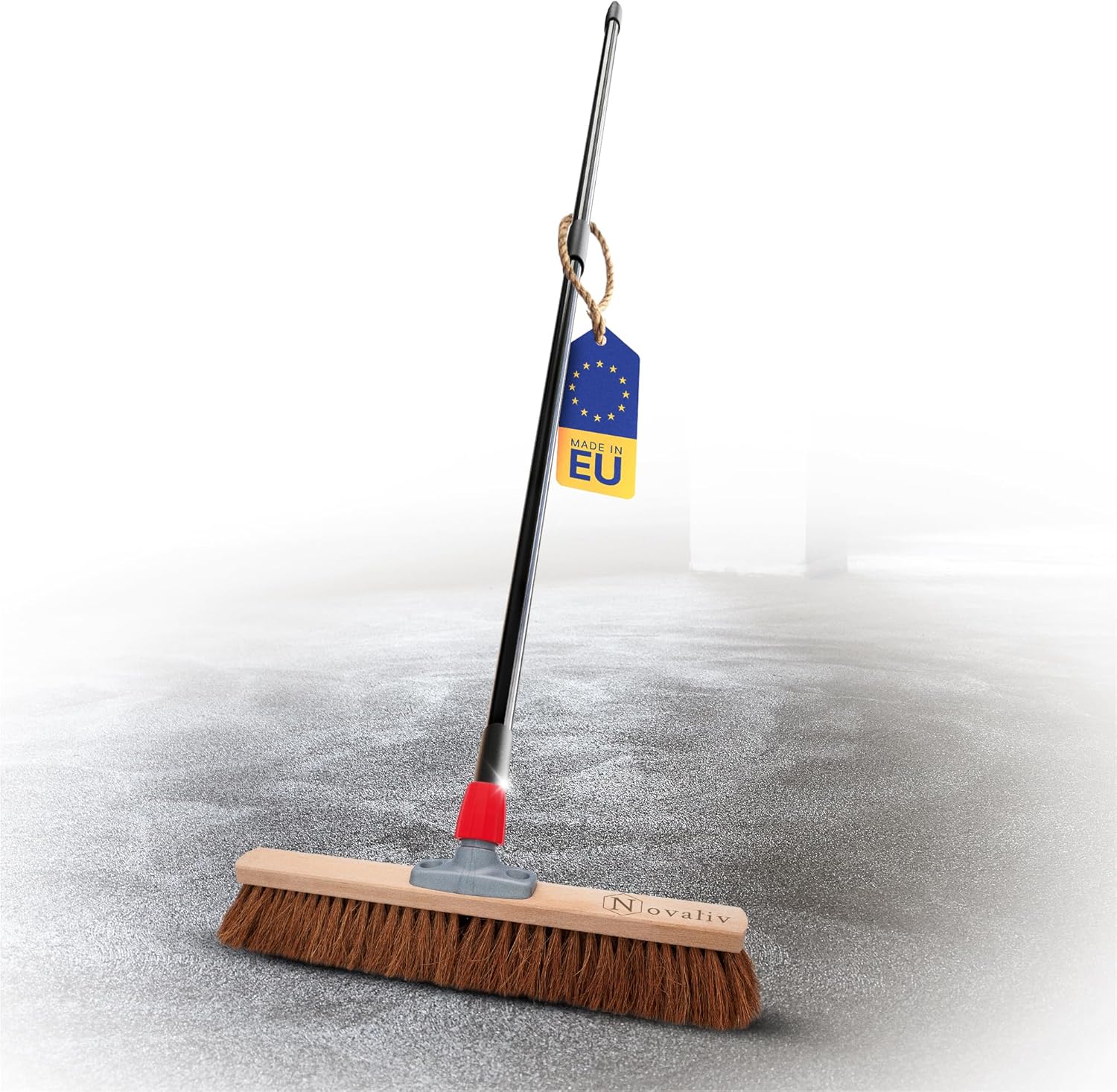 Novaliv Kokosbesen 50 cm mit Teleskopstiel Kokosborsten Besen Naturborsten mit Stiel Werkstattbesen Hallenbesen Industriebesen Hausbesen Kehrbesen Malerbesen Haarbesen Terassenbesen Besen weich 