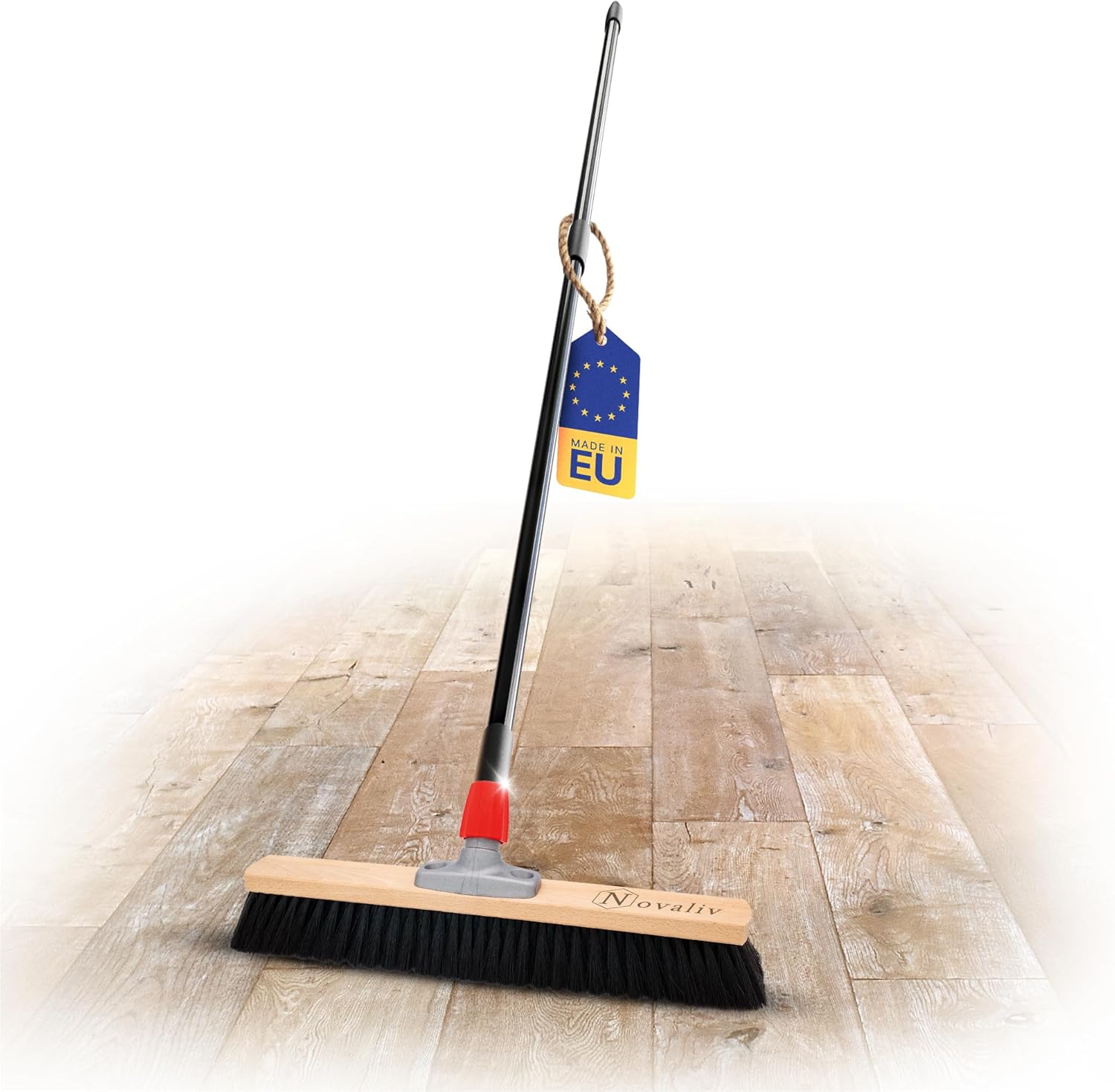 Novaliv Saalbesen 50 cm mit Teleskopstiel Borsten Kunstborsten Besen fein mit Stiel Werkstattbesen Hallenbesen Industriebesen Hausbesen Kehrbesen Zimmerbesen Haarbesen Terassenbesen Besen weich 