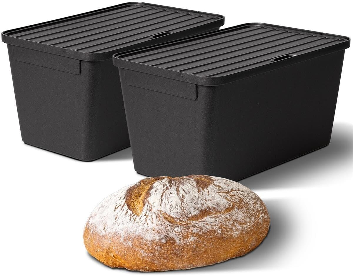 Novaliv 2x Brotkasten Plastik mit Deckel 32x20x16,5cm Dose für Brot Brotkasten Kunststoff Aufbewahrungsbox Brot Brötchenbox IDEAL als Gärbox Sauerteig Teigwanne mit Deckel für Brotteig