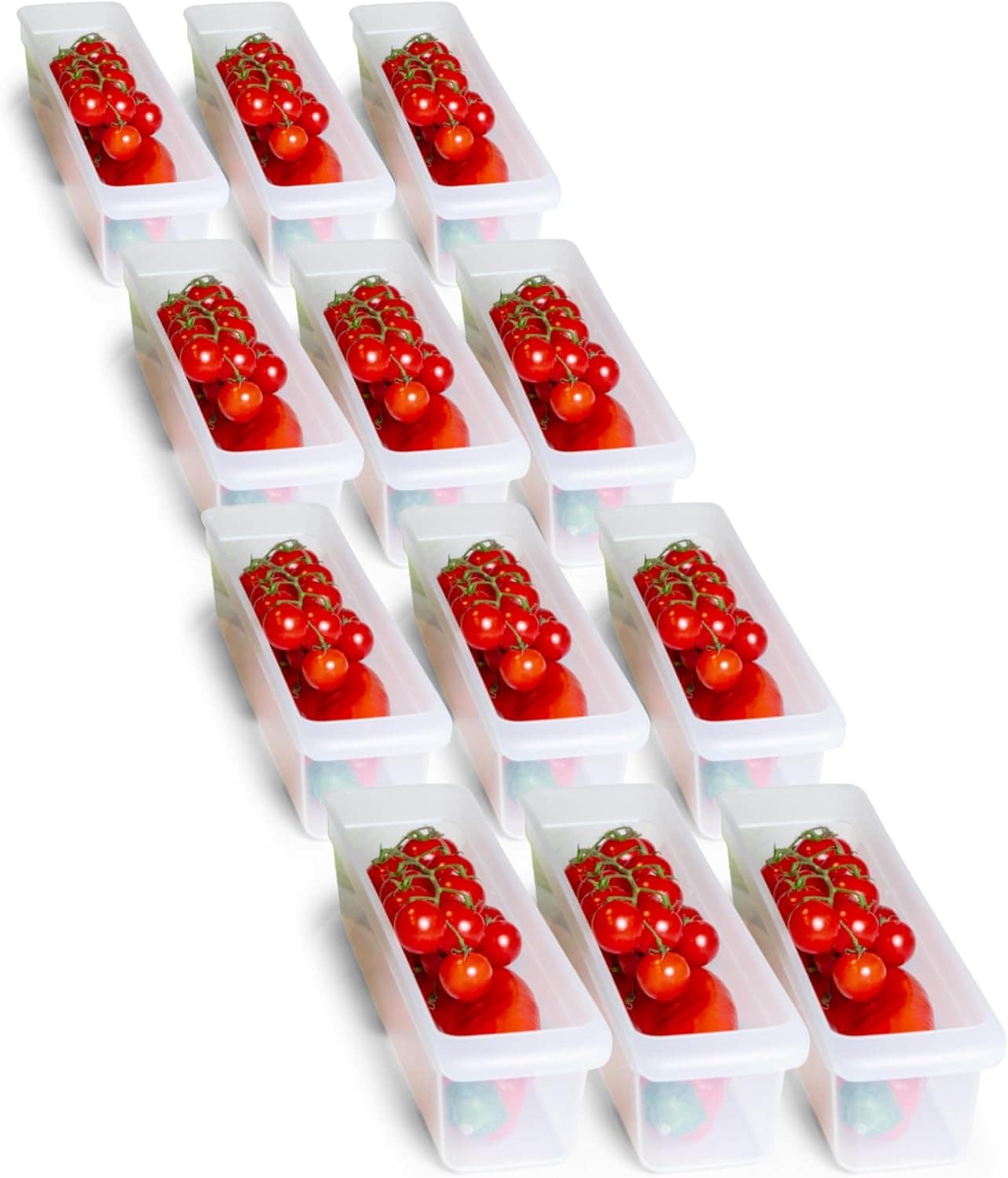 Novaliv 12x K&uuml;hlschrank Organizer 30,5 x 7,5 x 8 cm BPA-frei Ordnung Made in Germany Leicht Reinigen Lebensmittelecht Aufbewahrung f&uuml;r K&uuml;che Haushalt Sp&uuml;hlmaschinenfest Ordnungssystem K&uuml;hlschrank 