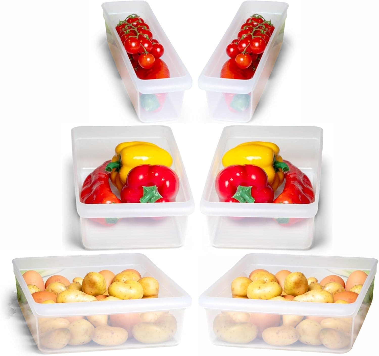 Novaliv K&uuml;hlschrank 6er Set Organizer K&uuml;hlschrank Klein + Mittel + Gro&szlig; BPA-frei K&uuml;chenordnung k&uuml;chenorganizer K&uuml;hlschrankorganizer Lebensmittelecht FFlaschen Organizer Ablagefach K&uuml;hlschrankfach 