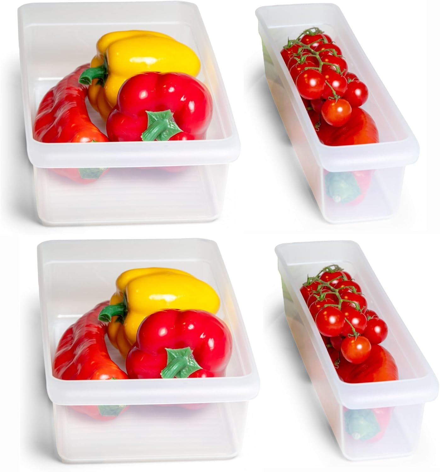 Novaliv K&uuml;hlschrank 4er Set Organizer K&uuml;hlschrank Klein + Mittel BPA-frei K&uuml;chenordnung k&uuml;chenorganizer K&uuml;hlschrankorganizer Lebensmittelecht FFlaschen Organizer Ablagefach K&uuml;hlschrankfach 