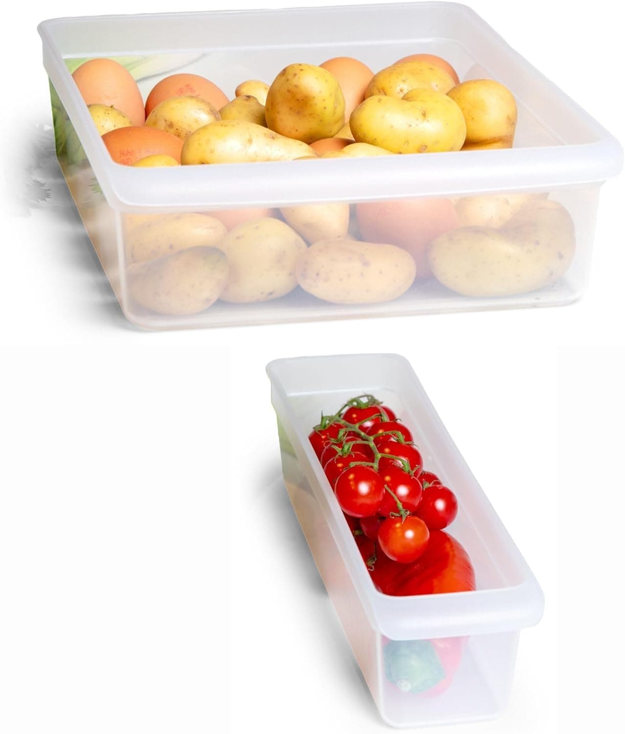 Novaliv K&uuml;hlschrank 2er Set Organizer K&uuml;hlschrank Klein + Gro&szlig; BPA-frei K&uuml;chenordnung k&uuml;chenorganizer K&uuml;hlschrankorganizer Lebensmittelecht FFlaschen Organizer Ablagefach K&uuml;hlschrankfach 
