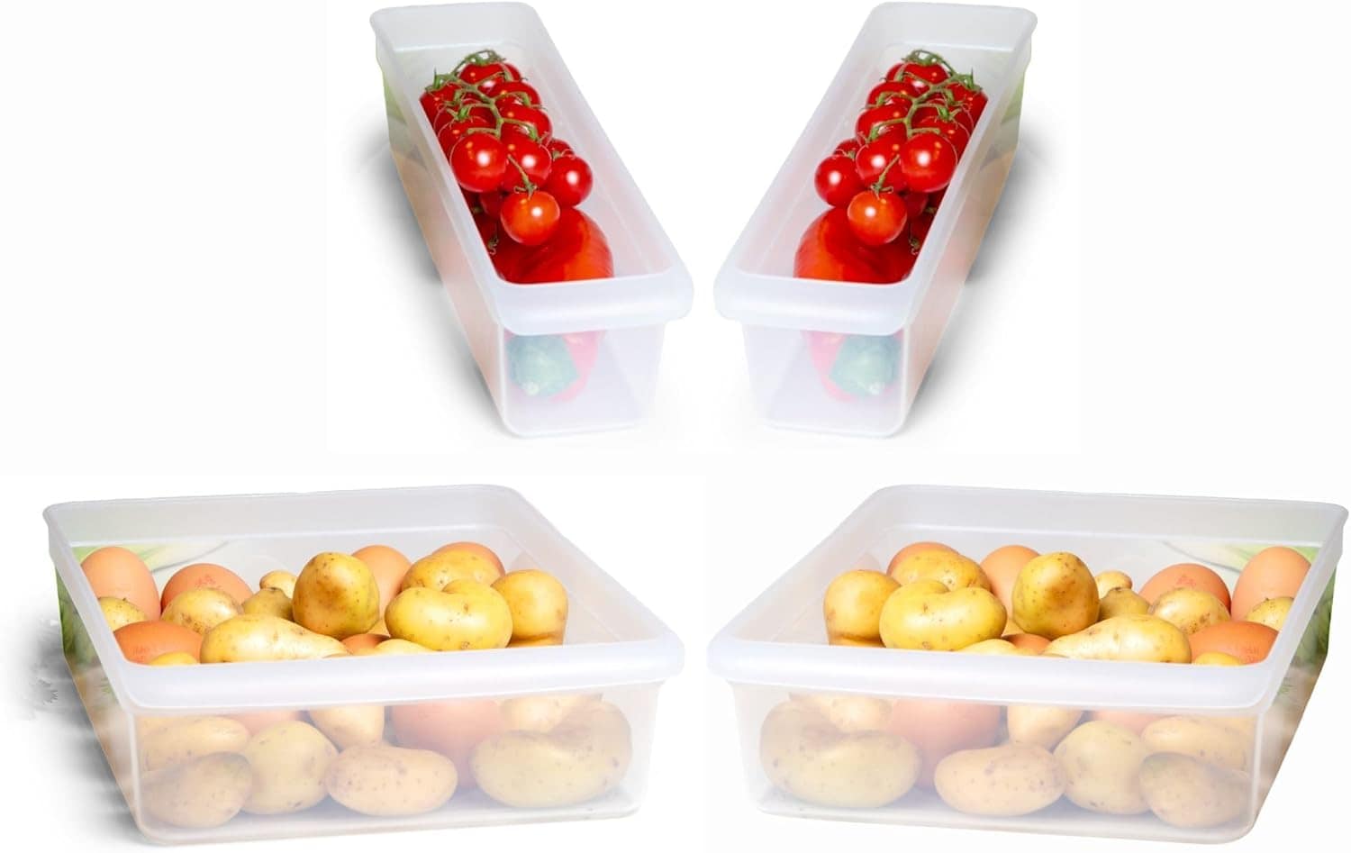 Novaliv K&uuml;hlschrank 4er Set Organizer K&uuml;hlschrank Klein + Gro&szlig; BPA-frei K&uuml;chenordnung k&uuml;chenorganizer K&uuml;hlschrankorganizer Lebensmittelecht FFlaschen Organizer Ablagefach K&uuml;hlschrankfach 