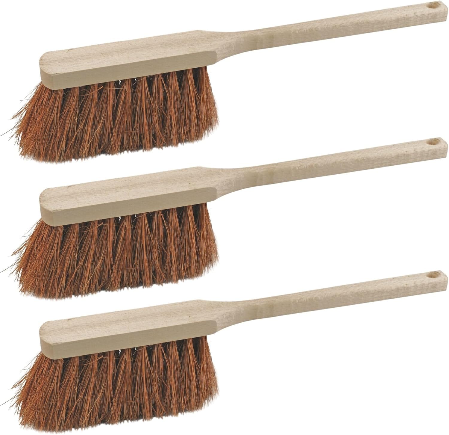 Novaliv 3X Hochwertiger Langstiel Handfeger 45 cm mit Holzgriff feine Kokosborsten Effektive Reinigung Schnee Handfeger im Haushalt Staub Schmutz Haare Langlebig Leicht Reinigen Auto 