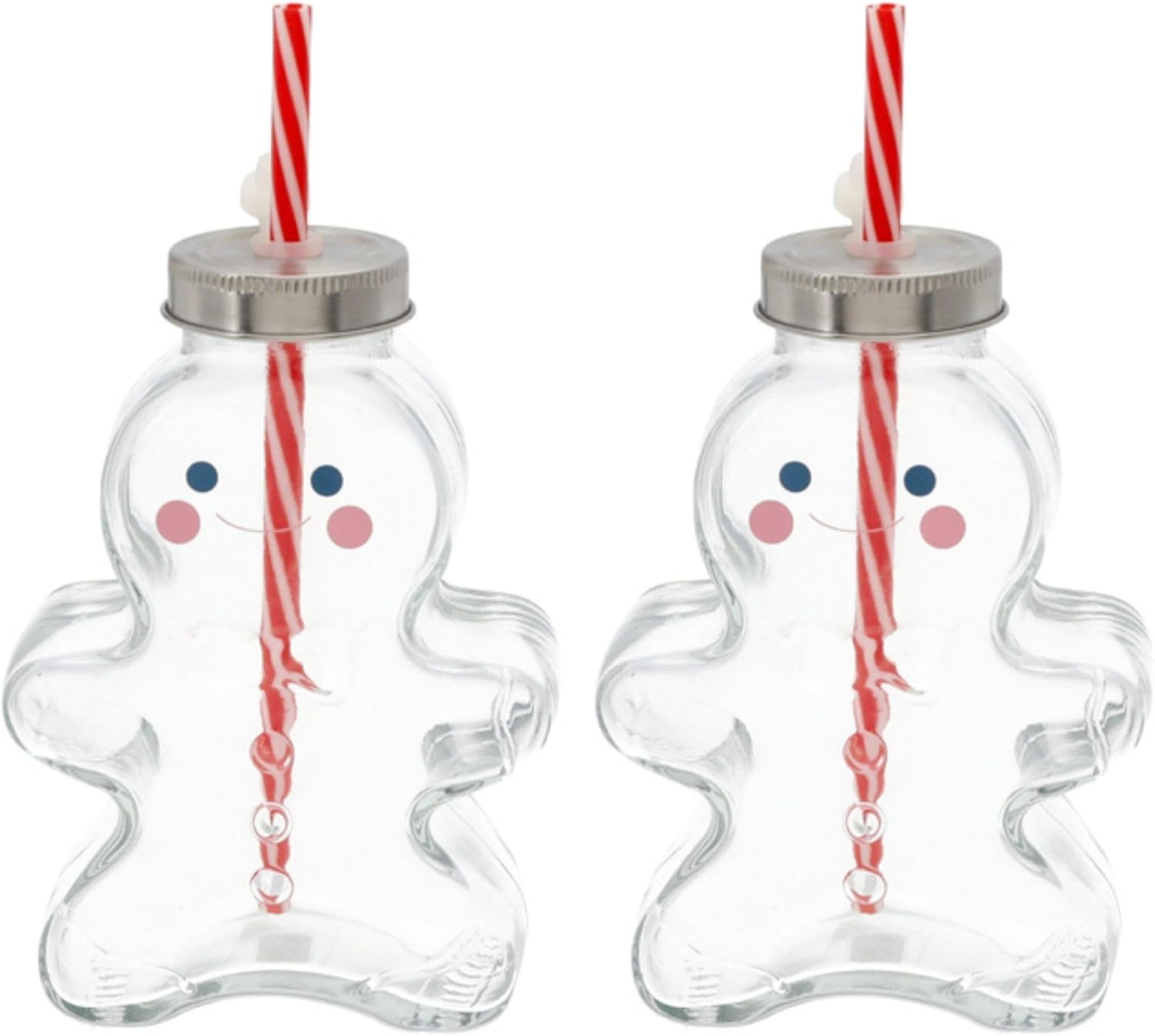 Novaliv 2X Tassen Gl&uuml;hwein 440 ml Personalisierte Weihnachtstasse mit Trinkhalm - Lebkuchenmann als Gl&uuml;hweinbecher - Christbaumkugel Motiv Tasse Tannenbaum Kugel Weihnachtstassen Handw&auml;rmer Mugs 