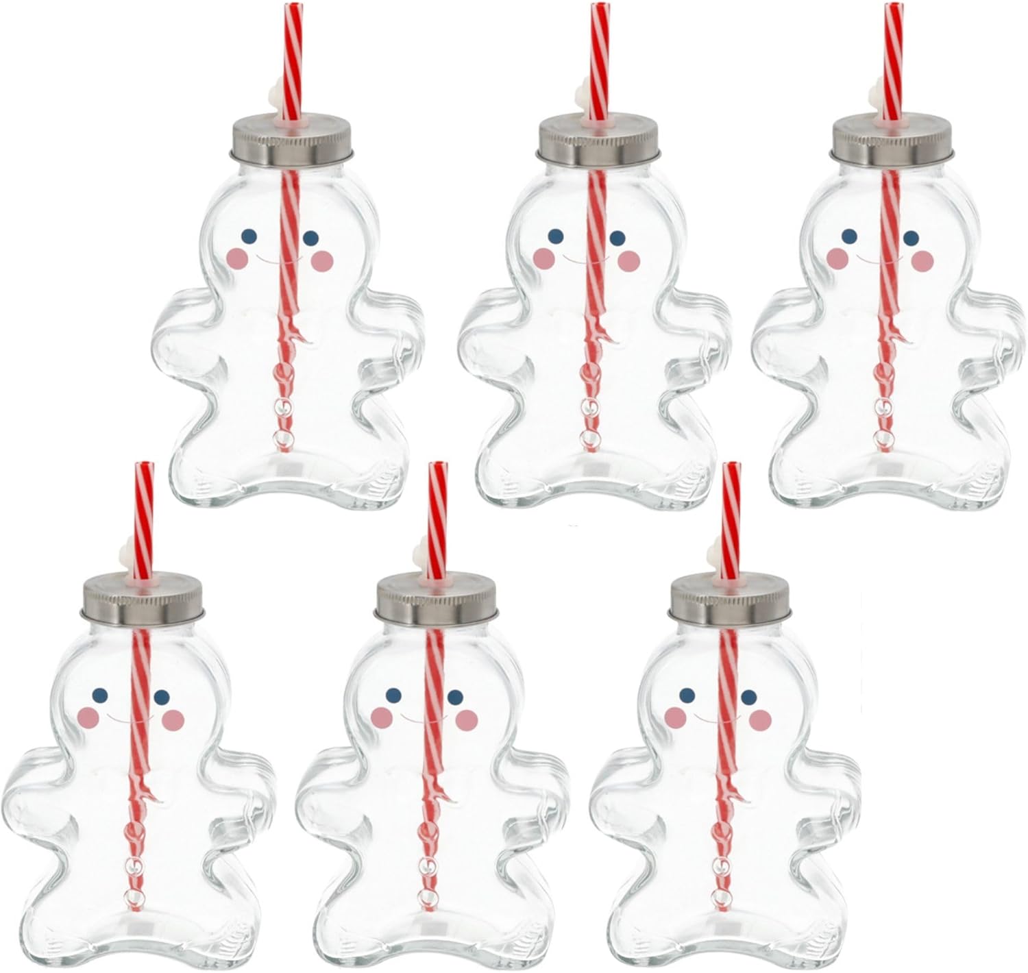 Novaliv 6X Tassen Gl&uuml;hwein 440 ml Personalisierte Weihnachtstasse mit Trinkhalm - Lebkuchenmann als Gl&uuml;hweinbecher - Christbaumkugel Motiv Tasse Tannenbaum Kugel Weihnachtstassen Handw&auml;rmer Mugs 