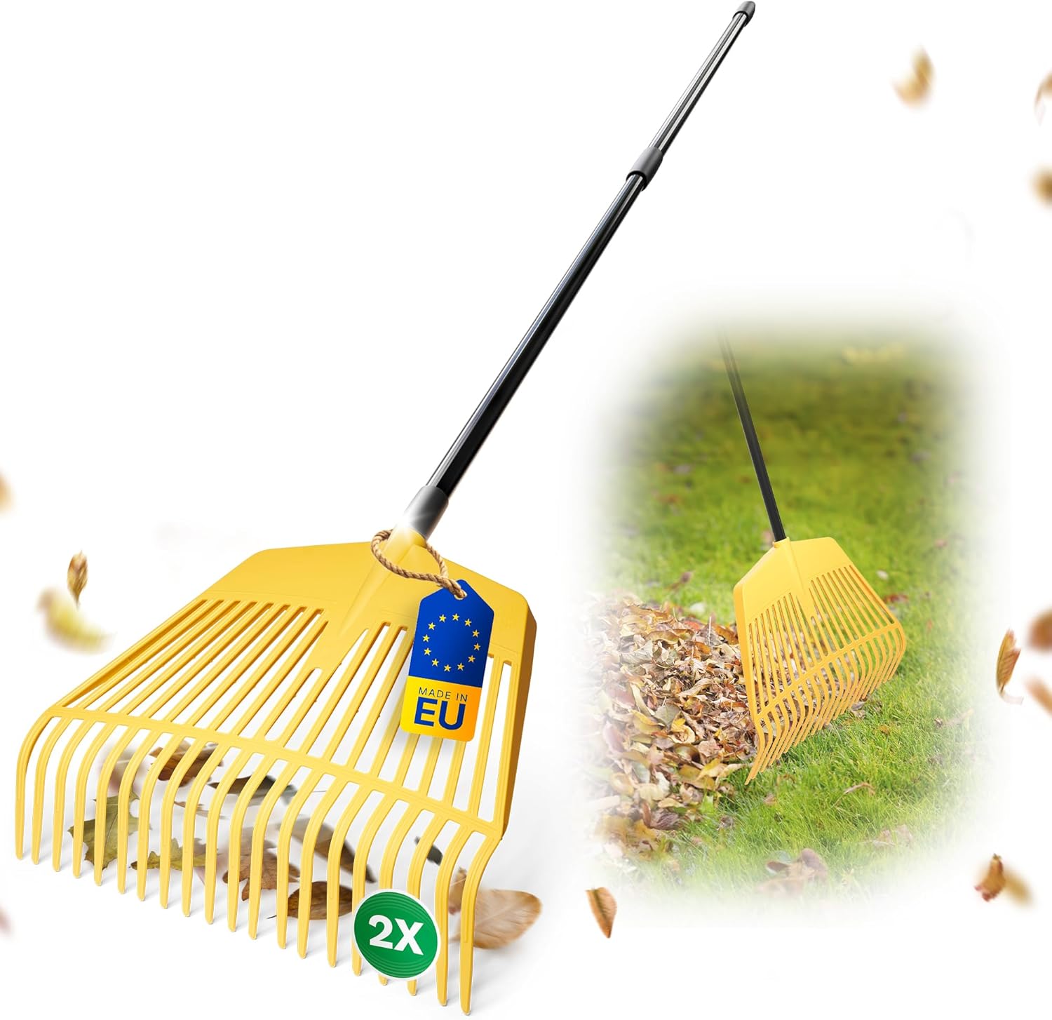 Novatool 2X Laubbesenkopf Set , 2in1 Kombiger&auml;t , Laubbesen & Laubgabel mit 26 Kunststoff-Zinken , Arbeitsbreite 60cm , Laubrechen , Gartenbesen , Rasenrechen , Harke f&uuml;r Gartenabfall , Gartenger&auml;t 