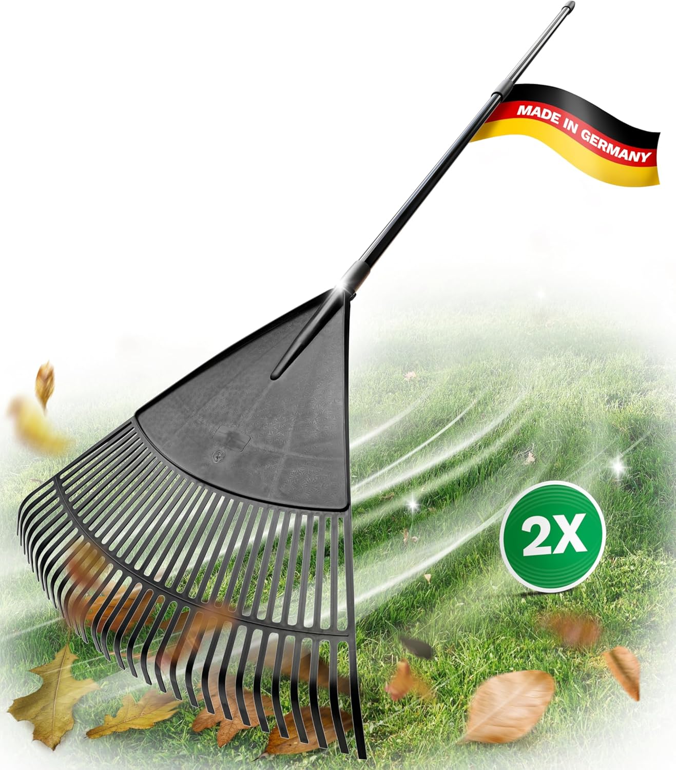 Novatool 2X Laubbesen mit Teleskop-Stiel bis 152cm , Laubfeger mit 30 Kunststoff-Zinken , Rechen Arbeitsbreite 75cm , Laubrechen , Gartenbesen , Rasenrechen , Harke , Landschaftsbesen , Gartenger&auml;t Schwarz 