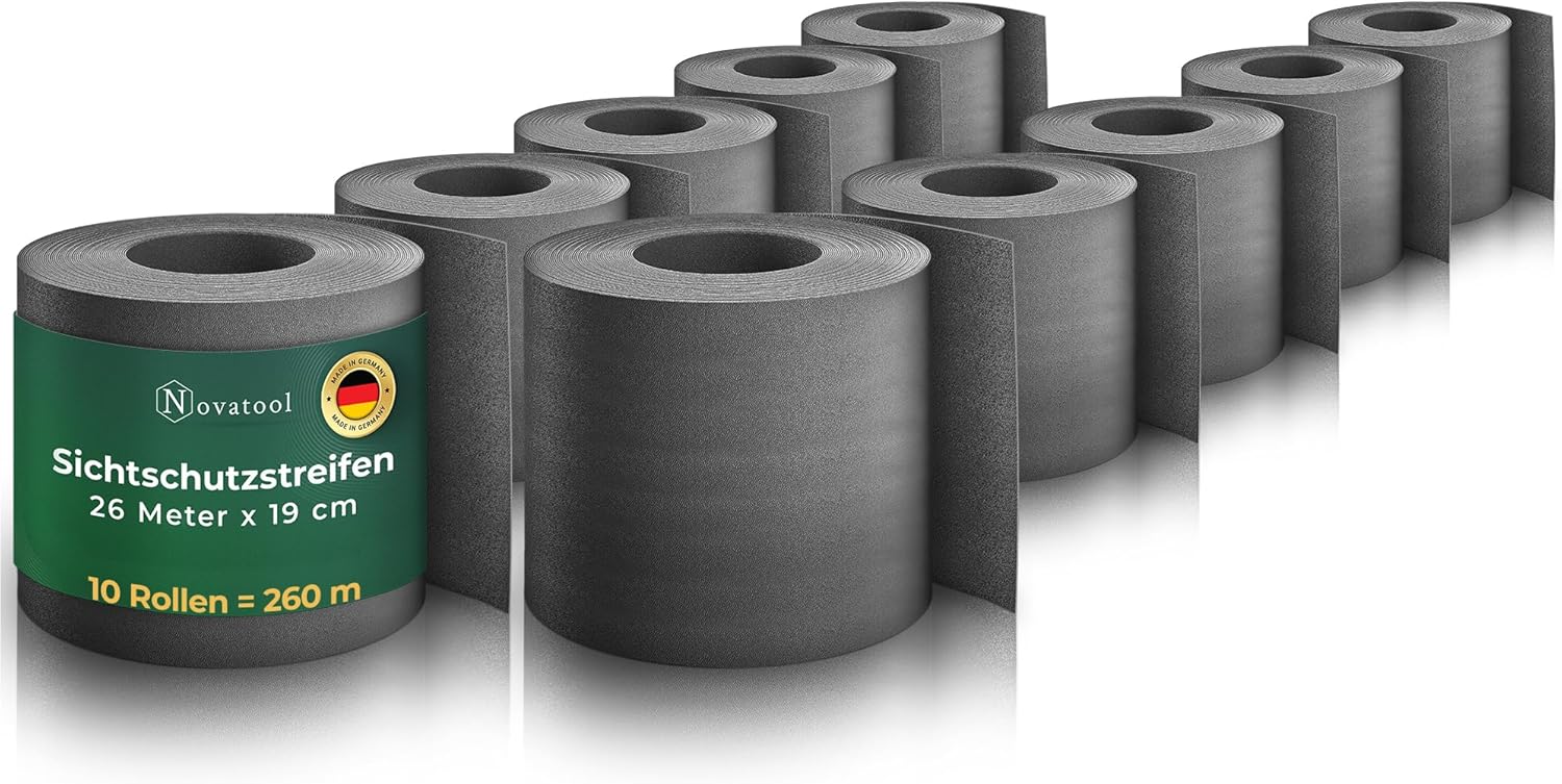 Novatool Premium PP 260m Zaunsichtschutzrollen Anthrazit f&uuml;r Doppelstabmattenzaun f&uuml;r 100 Reihen Sichtschutzstreifen Zaun Gittermattenzaun Sichtschutzstreifen langlebig & witterungsbest&auml;ndig 