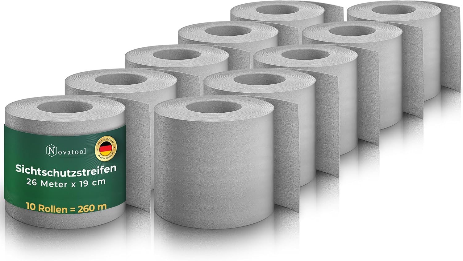 Novatool PREMIUM PP 260m Zaunsichtschutzrollen Fenster Grau f&uuml;r Doppelstabmattenzaun f&uuml;r 100 Reihen Sichtschutzstreifen Zaun Gittermattenzaun Sichtschutzstreifen langlebig & witterungsbest&auml;ndig 