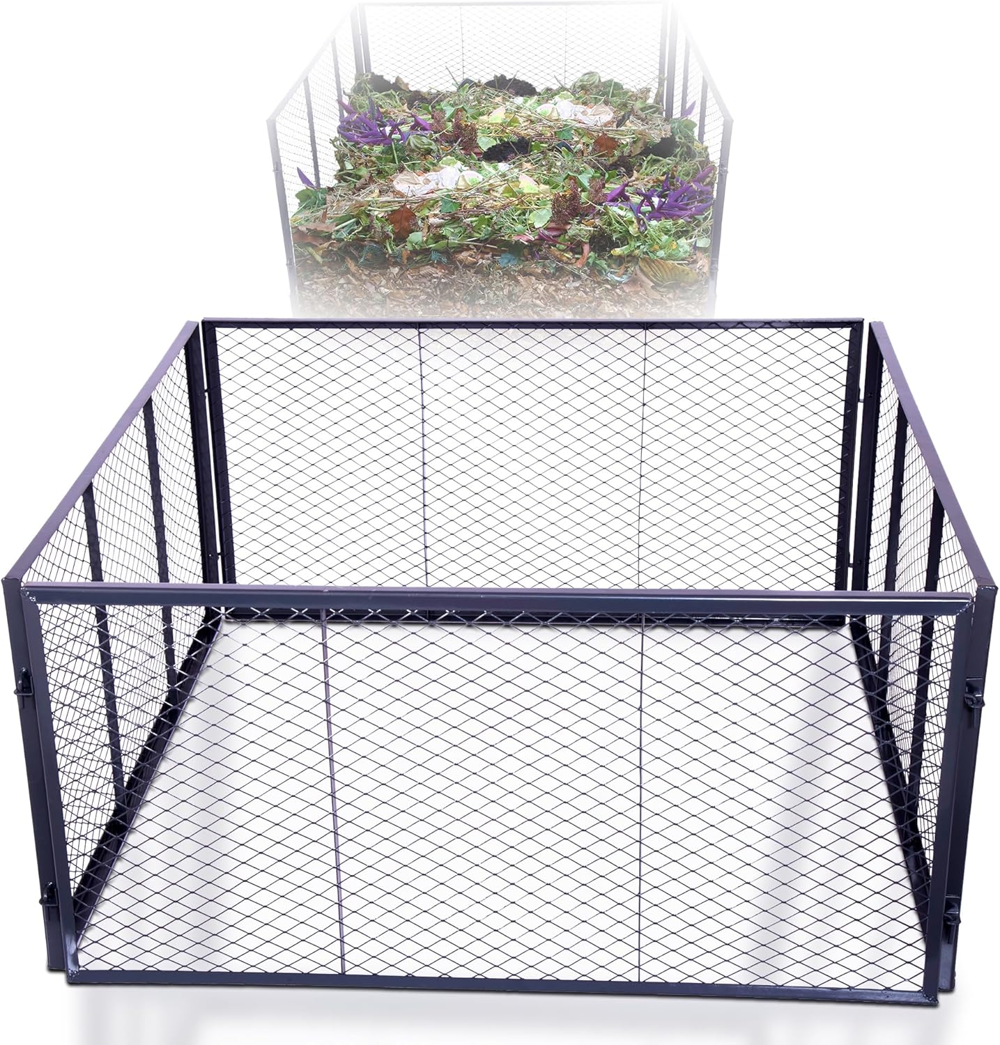 Novatool Garten-Komposter Metall 100x100x50 cm, mit erweiterbarem Stecksytem, pulverbeschichteter Metallkomposter mit 500 Liter Volumen, Draht Kompost Kompostgitter Kompostkiste Bio Rasenkomposter 