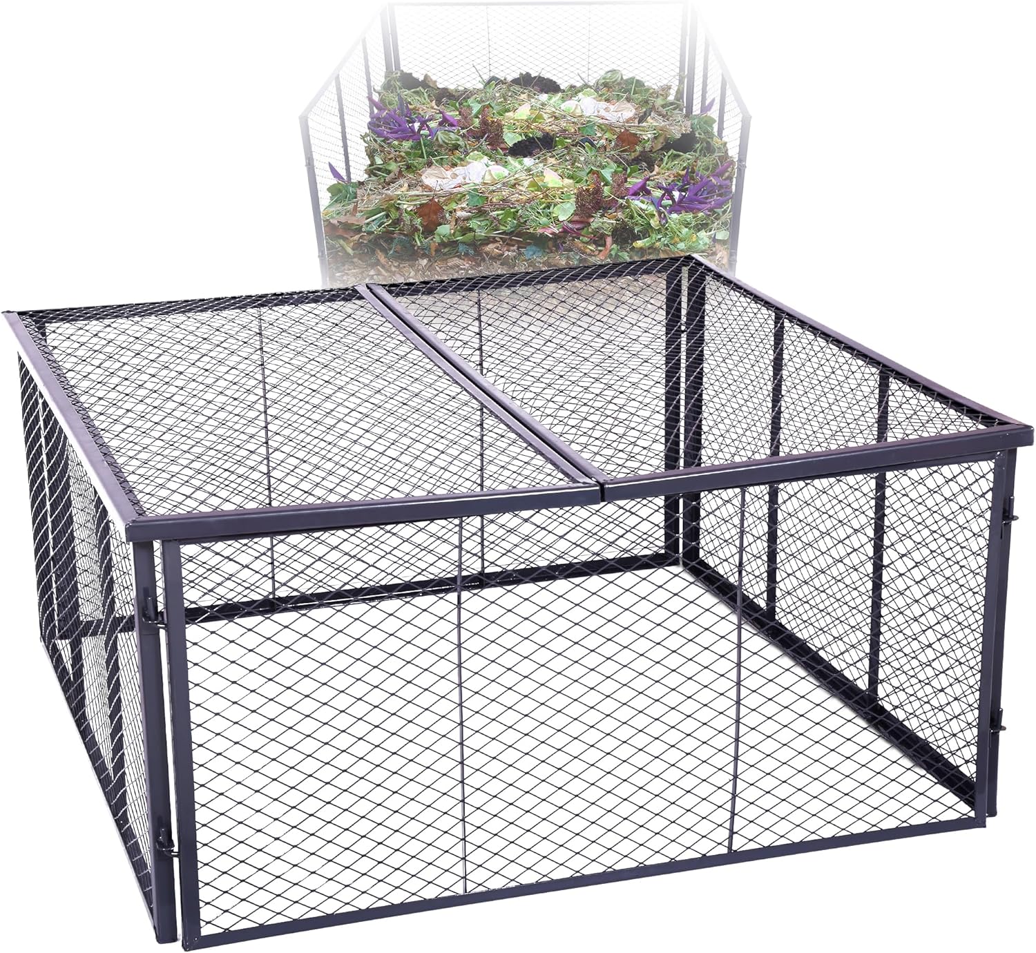 Novatool Garten-Komposter Metall 100x100x100 cm + Deckel oder Boden, mit erweiterbarem Stecksytem, pulverbeschichteter Metallkomposter mit 1000 Liter Volumen Draht Kompost Kompostkiste Rasenkomposter 