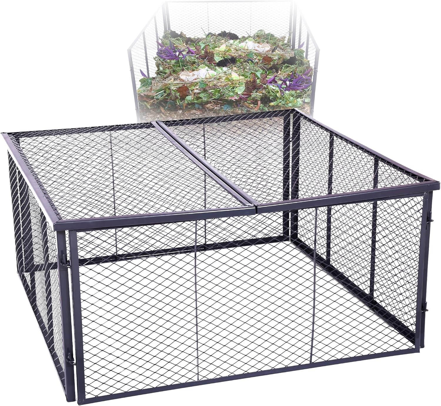 Garten-Komposter Metall 100x100x100 cm + Deckel oder Boden, mit erweiterbarem Stecksytem, pulverbeschichteter Metallkomposter mit 1000 Liter Volumen Draht Kompost Kompostkiste Rasenkomposter