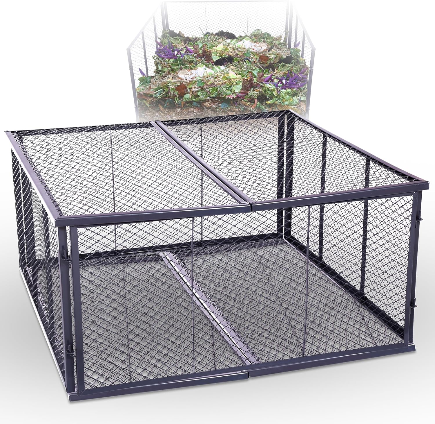 Novatool Garten-Komposter Metall 100x100x100 cm + Deckel und Boden, mit erweiterbarem Stecksytem, pulverbeschichteter Metallkomposter mit 1000 Liter Volumen, Draht Kompost Kompostkiste Rasenkomposter 