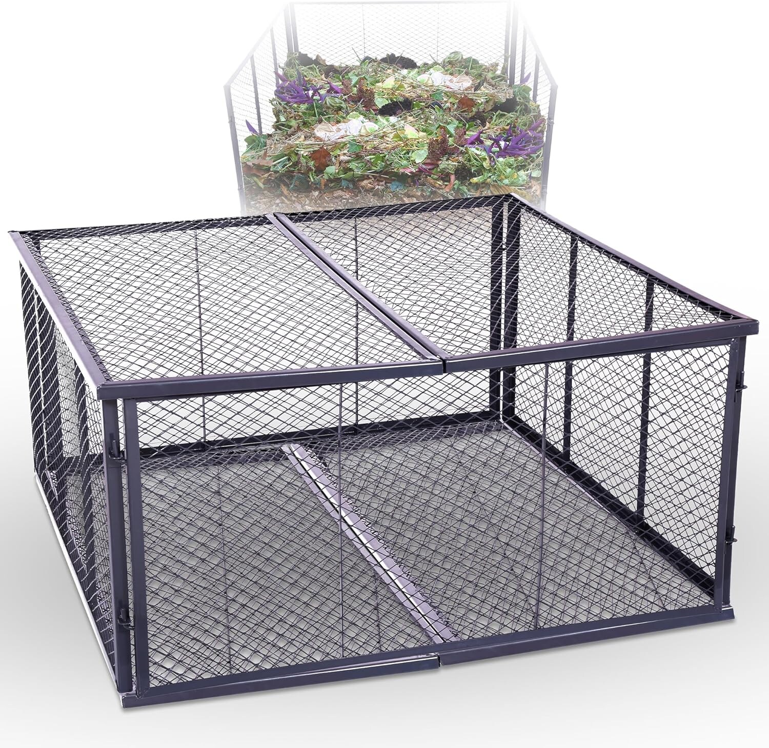 Garten-Komposter Metall 100x100x100 cm + Deckel und Boden, mit erweiterbarem Stecksytem, pulverbeschichteter Metallkomposter mit 1000 Liter Volumen, Draht Kompost Kompostkiste Rasenkomposter