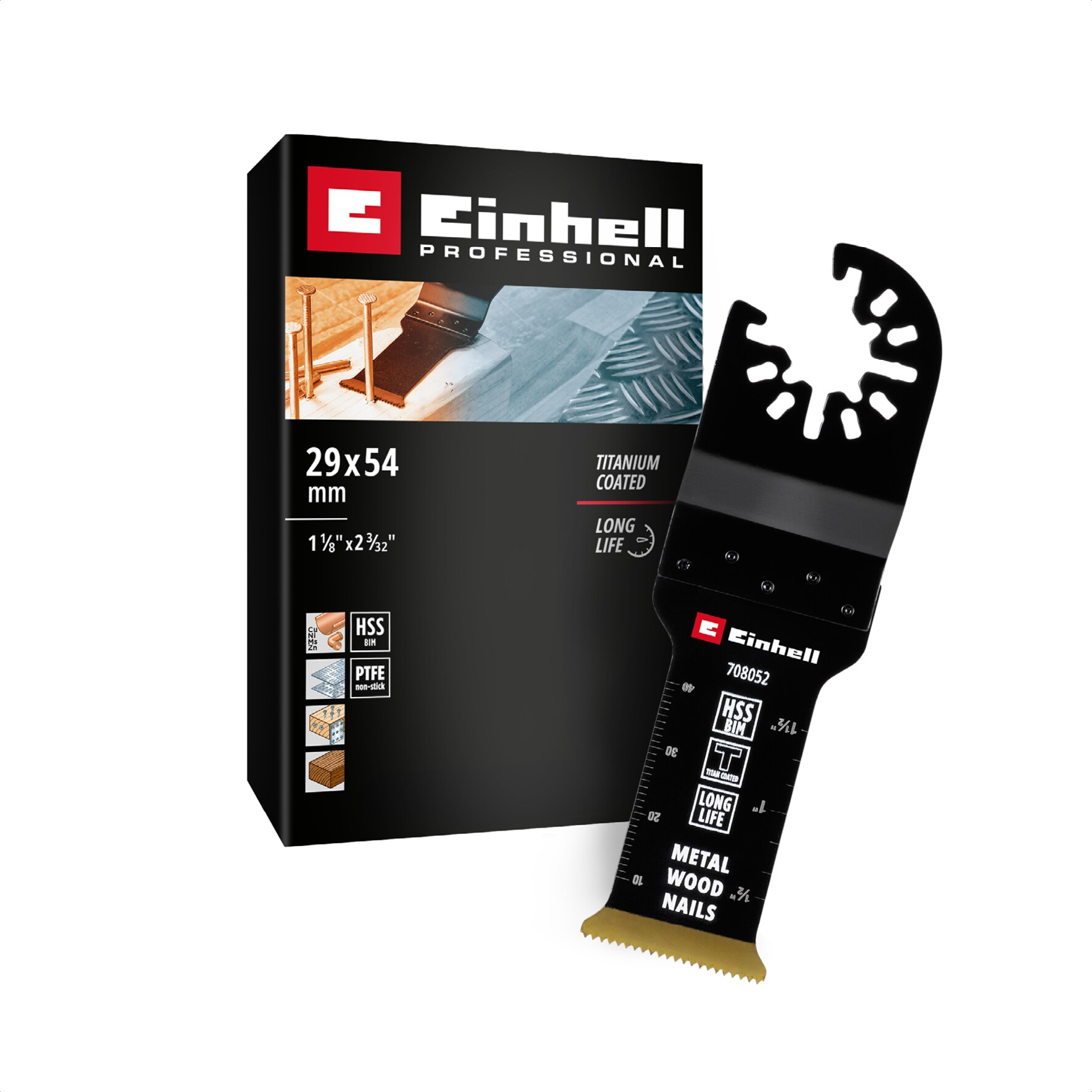 Original Einhell Bi-Metall Tauchs&auml;geblatt titanbeschichtet (29 mm Breite, 54 mm Eintauchtiefe, PTFE-Finishing, Metallverzahnung, Schnellwechselfunktion) 
