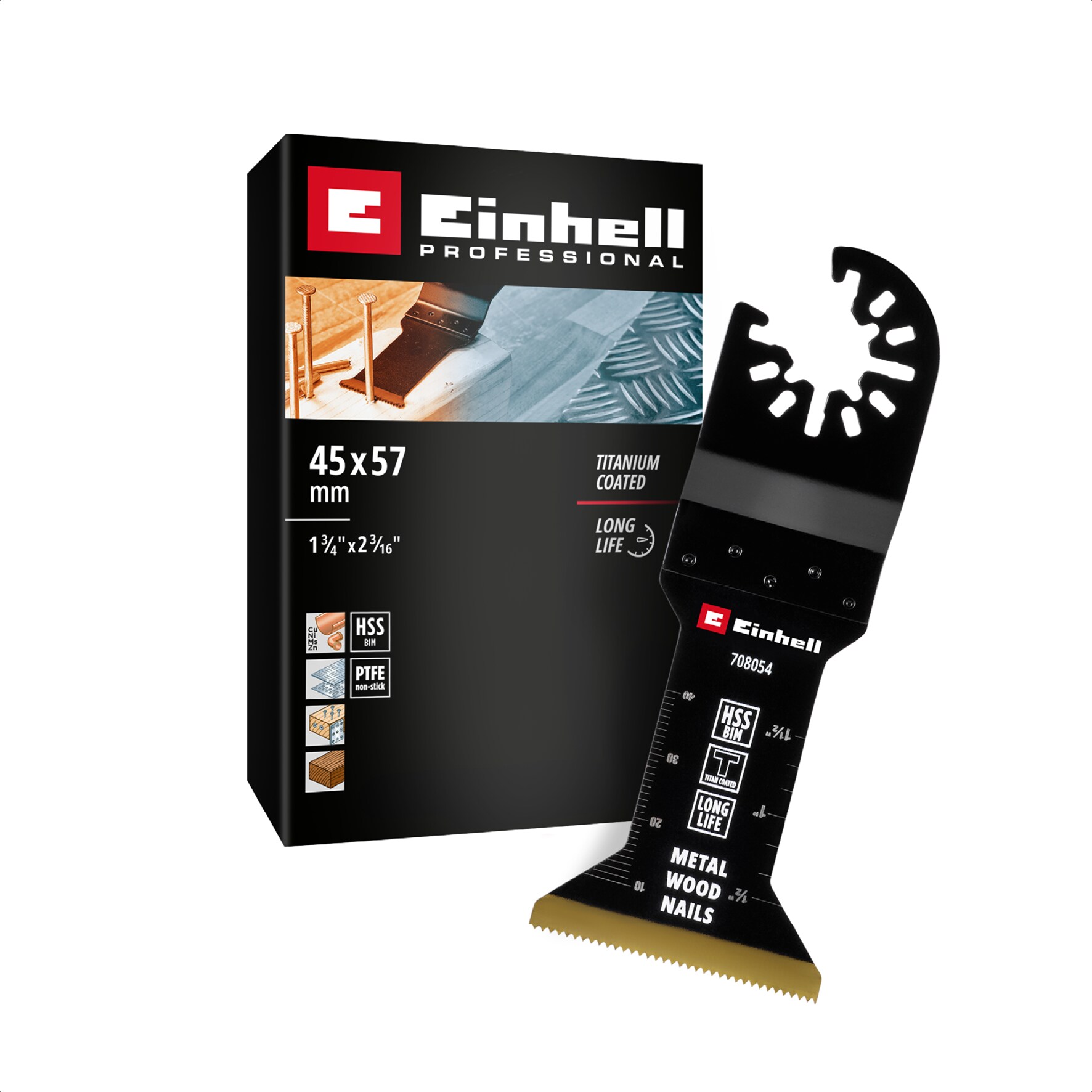 Original Einhell Bi-Metall Tauchs&auml;geblatt titanbeschichtet (45 mm Breite, 57 mm Eintauchtiefe, PTFE-Finishing, Metallverzahnung, Schnellwechselfunktion) 