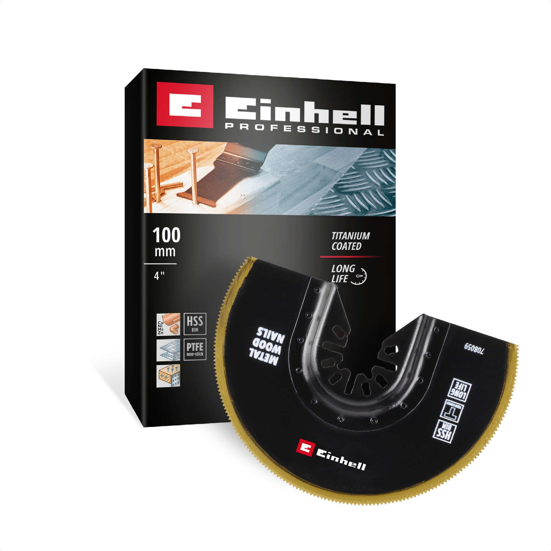 Original Einhell Bi-Metall Tauchs&auml;geblatt Titanbeschichtet (&Oslash; 100 mm Breite, PTFE-Finishing, Metallverzahnung, Schnellwechselfunktion, geeignet f&uuml;r Multitools) 