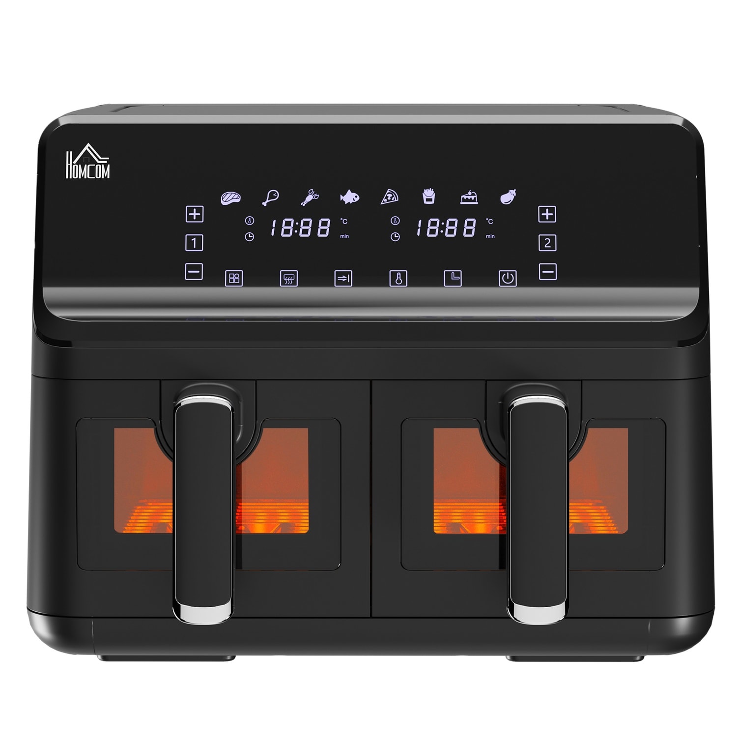 Hei&szlig;luftfritteuse ohne &Ouml;l Doppelkammer 8 L - 2500 W - 8 Programme, LED-Display, einstellbare Temperatur, Timer - Schwarz 