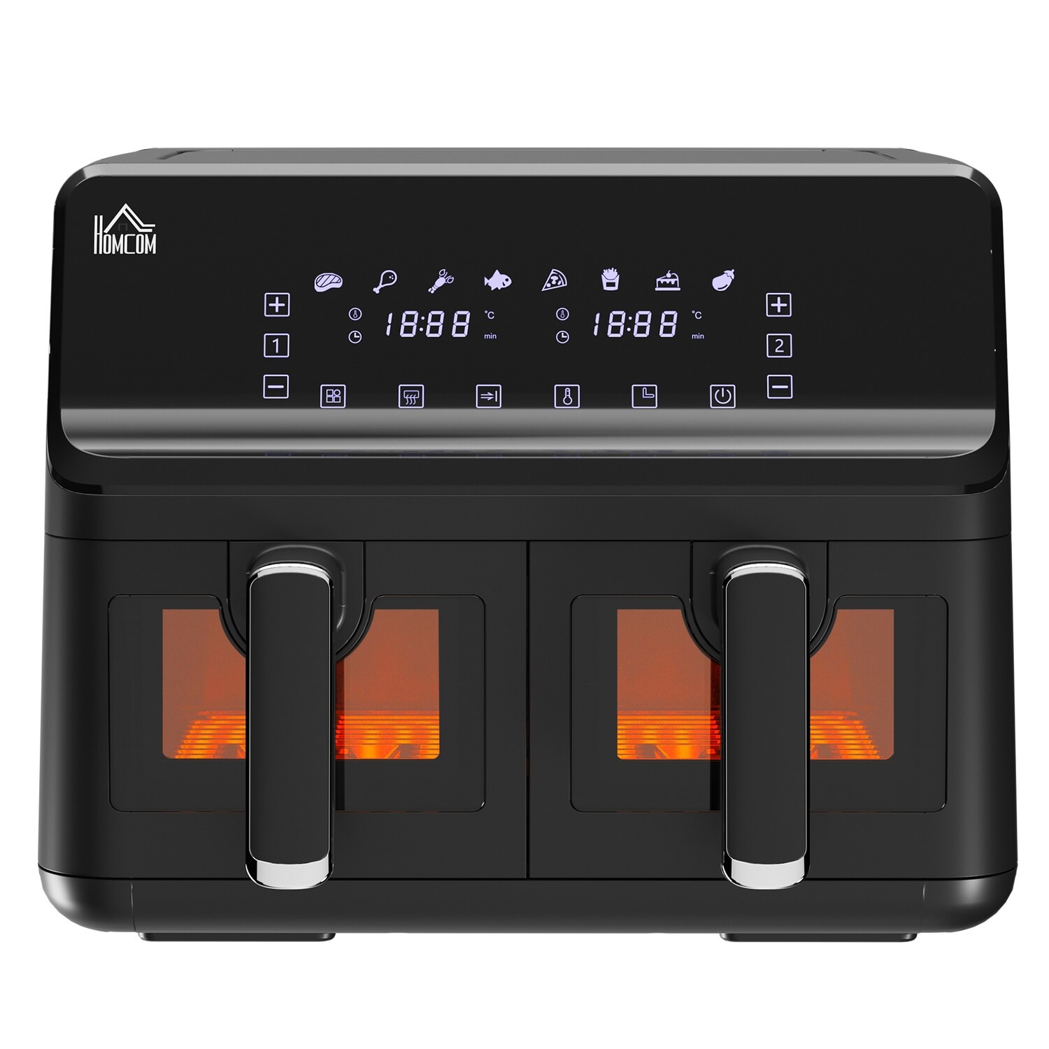 Heißluftfritteuse ohne Öl Doppelkammer  - 2500 W - 8 Programme, LED-Display, einstellbare Temperatur, Timer - Schwarz