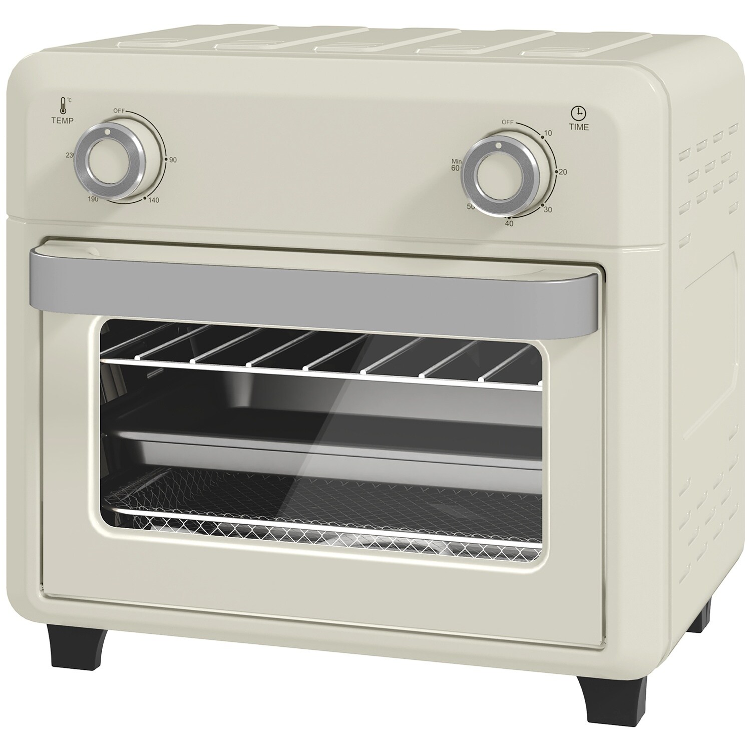 Minibackofen mit Umluft  2 in 1 Mini Ofen mit Ofenrost, Backblech und Krümelblech, 80&nbsp;°C-230&nbsp;°C Heißluftfritteuse mit Touch-Screen, Timer, Innenbeleuchtung, 1000W, Edelstahl