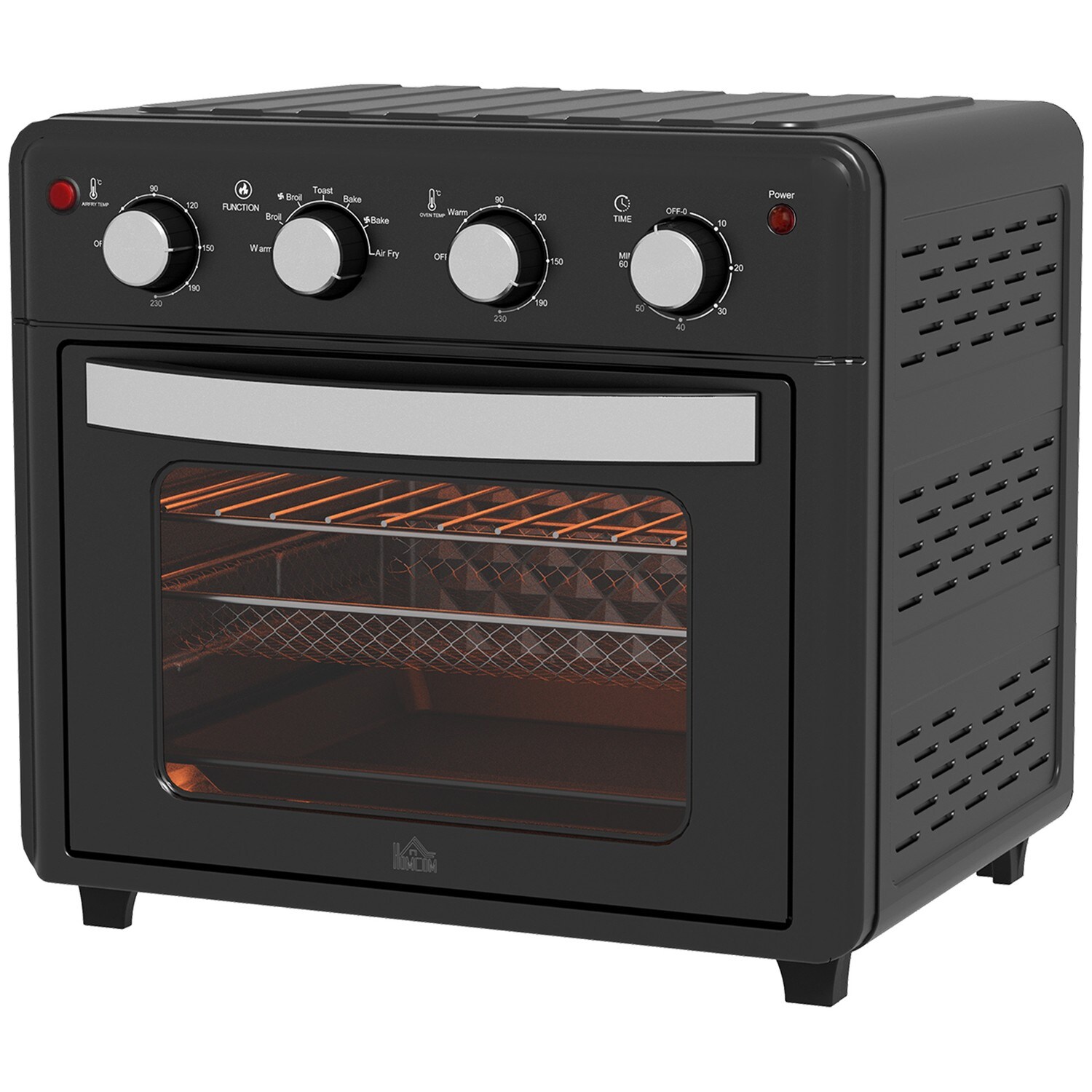 Minibackofen mit Umluft, 90°C-230°C, , Mini Ofen mit Backblech, Grillrost, Krümelblech, Heißluftfritteuse mit 7 Modi, Frittierkorb