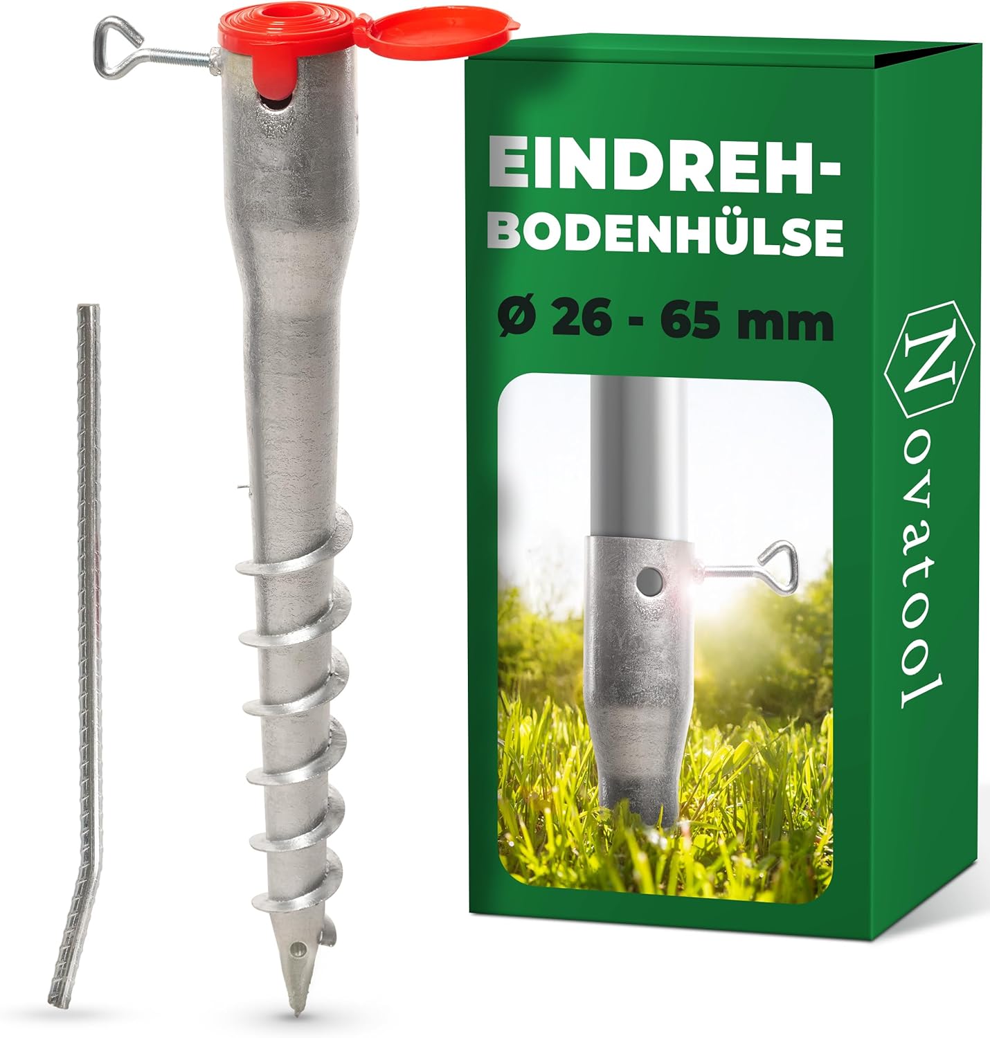 Novatool Eindrehbodenh&uuml;lsen-Set f&uuml;r Rohre mit &Oslash; 26-65 mm , Bodenh&uuml;lse Sonnenschirm Pfostentr&auml;ger Einschraubh&uuml;lse Boden Schraubh&uuml;lse , Alternativ zu Bodeneinschlagh&uuml;lse Einschlagbodenh&uuml;lse 