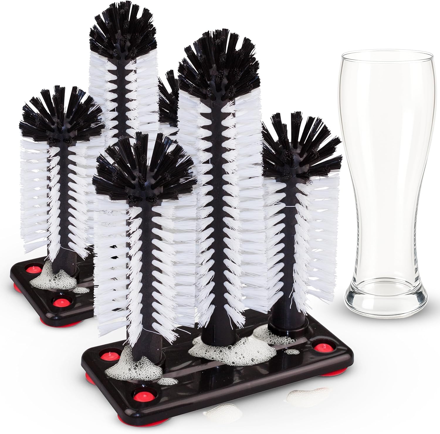 Novaliv 2X Gl&auml;sersp&uuml;ler mit 3 Sp&uuml;lb&uuml;rsten & Saugnapf , Glassp&uuml;ler f&uuml;r Zuhause Bar Theke Gastronomie Party , Sp&uuml;l B&uuml;rste Sp&uuml;lbecken Gl&auml;serb&uuml;rste Glasb&uuml;rste Bier Soda Glas Gl&auml;ser Reinigung 