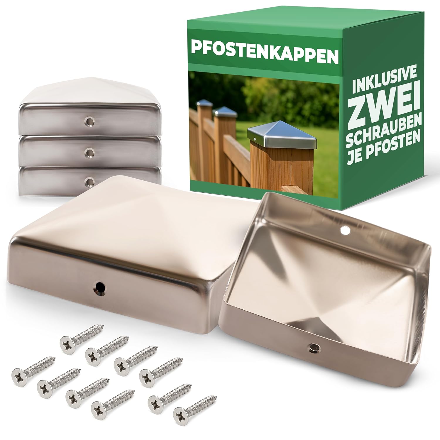 Novatool 5 St&uuml;ck Edelstahl Pfostenkappen 71x71mm mit Schrauben , Pfostenabdeckung Pfostenkappe 7 ,1cm Holzpfosten Zaunpfosten Zaun Abdeckung Abdeckkappen Abdeckkappe Zaunkappe Zaunkappen Pfostenschuhe 