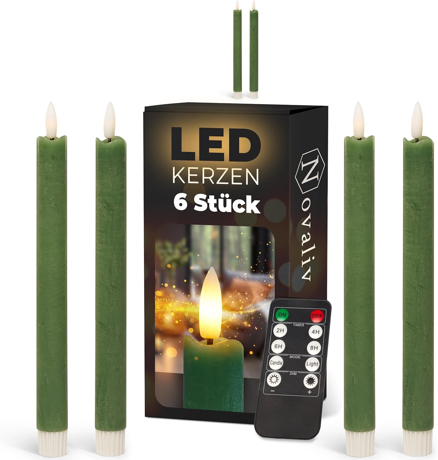 Stabkerzen LED mit Timer Gr&uuml;n 6 St&uuml;ck Indoor - 6 Stunden - ECHTWACHS 23cm H&ouml;he f&uuml;r Kerzen 2 ,2cm Durchmesser 2 AAA Batterien notwendig LED Stabkerzen 2er Set Gr&uuml;n (Zwei Mal) bewegliche Flamme 
