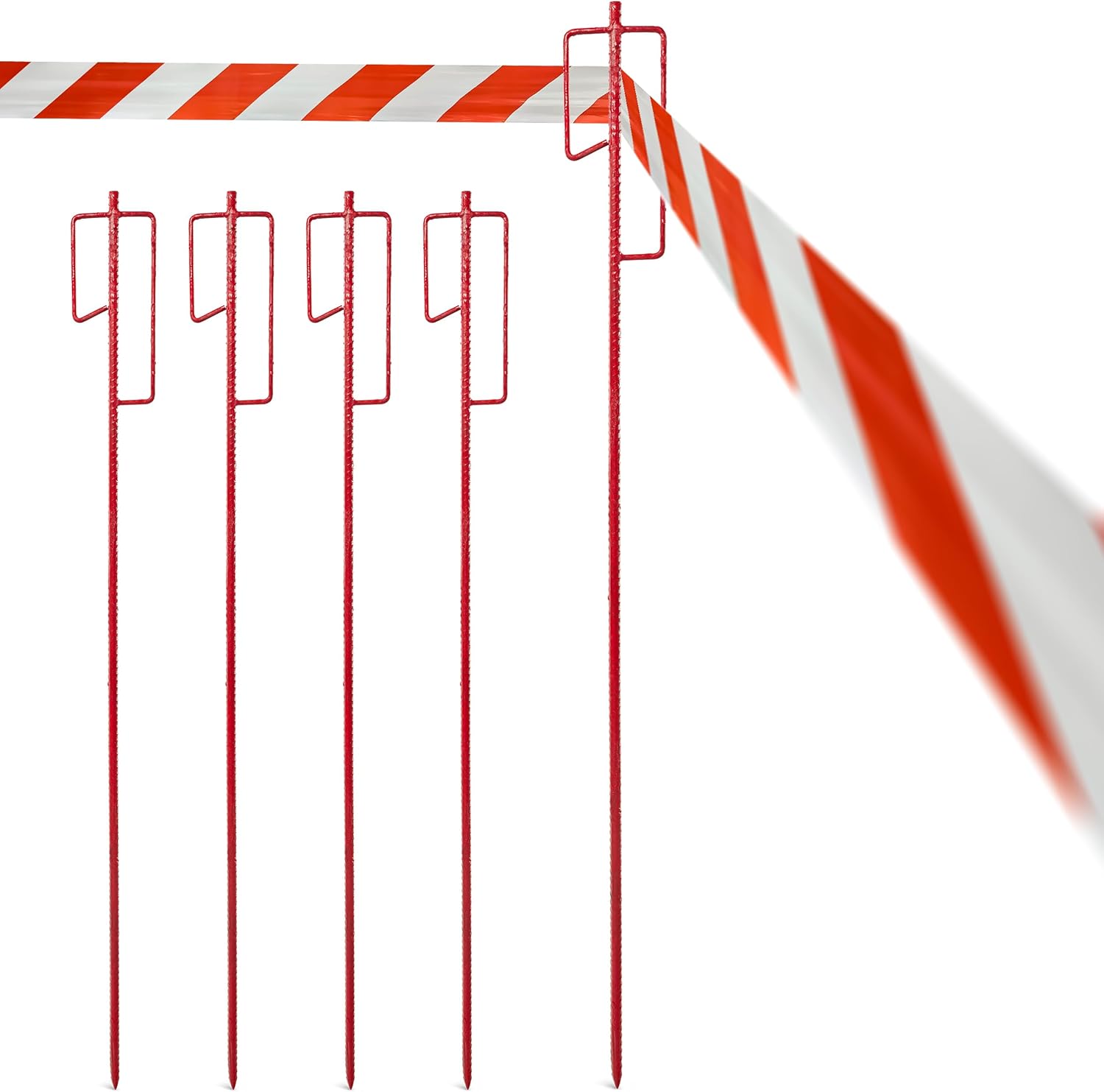 Novatool 2x Absperrbandhalter &Oslash;12 x 1100mm Rot , Metall Absperrband Absperrstangen Laternenstange Absperrleinenhalter Absperrhalter Schnureisen Schnurnagel , f&uuml;r Baustelle & Garten 