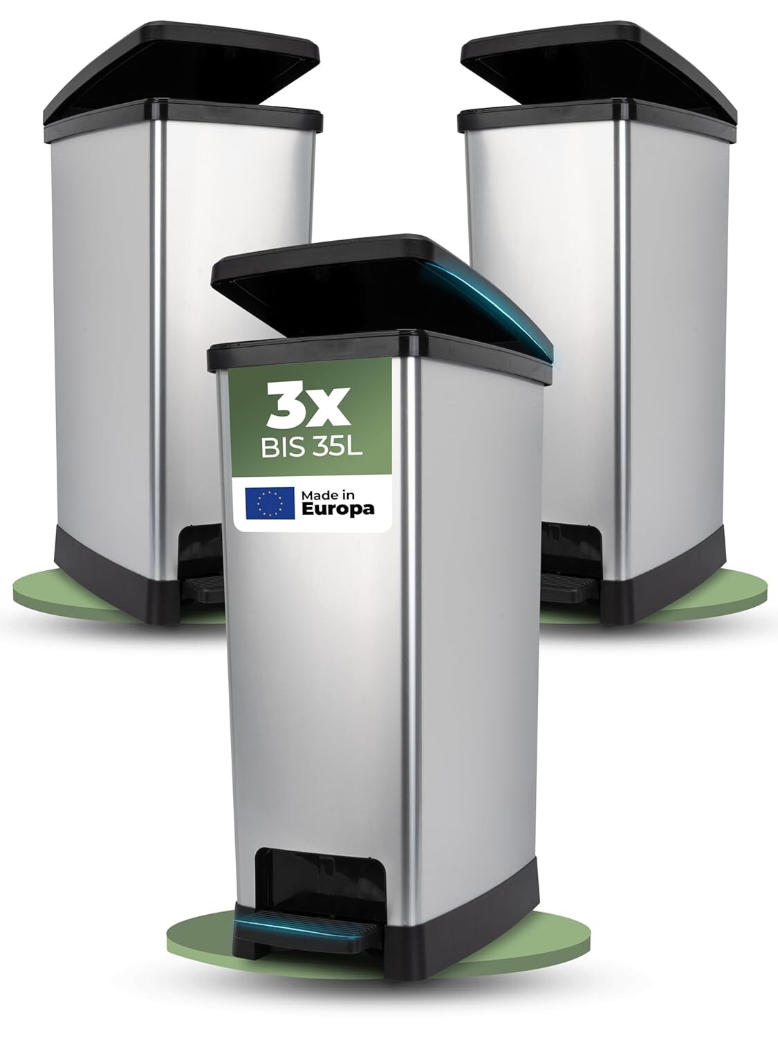 3x Großer Mülleimer mit Deckel -  Tretmülleimer mit Soft-Close-System - Stabiler Abfalleimer mit Deckel & Fußpedal - Geruchsdichter Mülleimer Küche u.v.m - Treteimer Müllbehälter