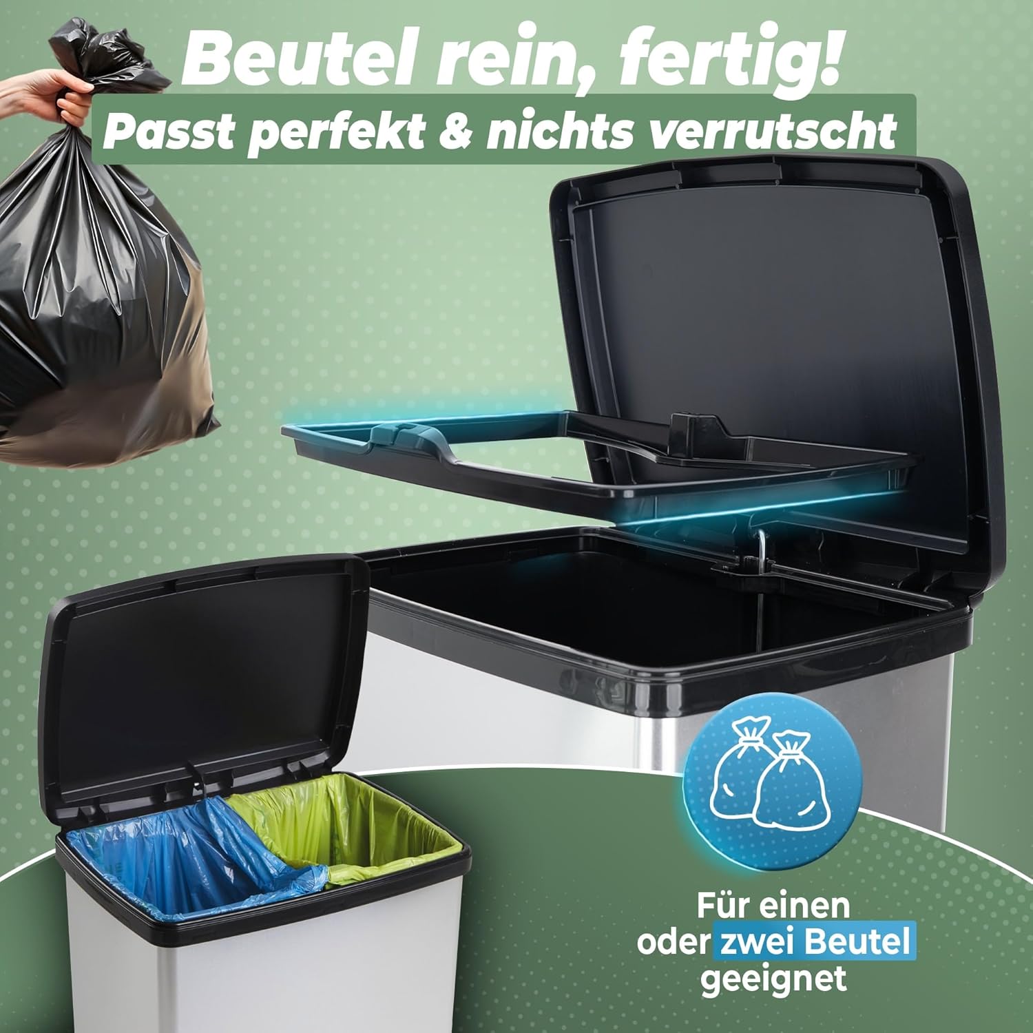 Novaliv Großer Mülleimer mit Deckel - 50L Tretmülleimer mit Soft-Close-System - Stabiler Abfalleimer mit Deckel & Fußpedal - Geruchsdichter Mülleimer Küche u.v.m
