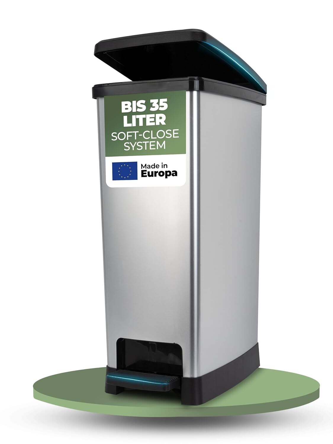 Großer Mülleimer mit Deckel -  Tretmülleimer mit Soft-Close-System - Stabiler Abfalleimer mit Deckel & Fußpedal - Geruchsdichter Mülleimer Küche u.v.m - Treteimer Müllbehälter