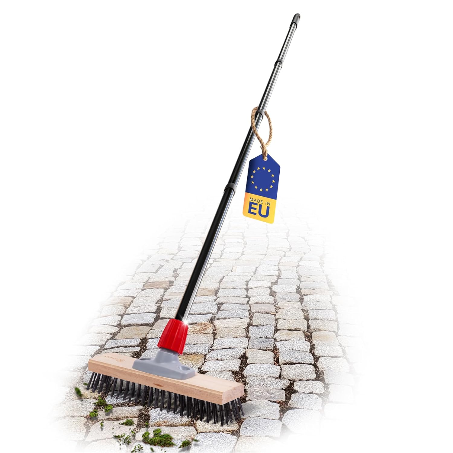 Novaliv Robuster Drahtbesen mit Stiel Basic Stahlbesen mit 4tlg Stiel Effiziente Moosentfernung Drahtb&uuml;rste f&uuml;r Pflastersteine & Garten Stahldrahtbesen Mooskratzer Pizzabesen Pizzastein B&uuml;rste 