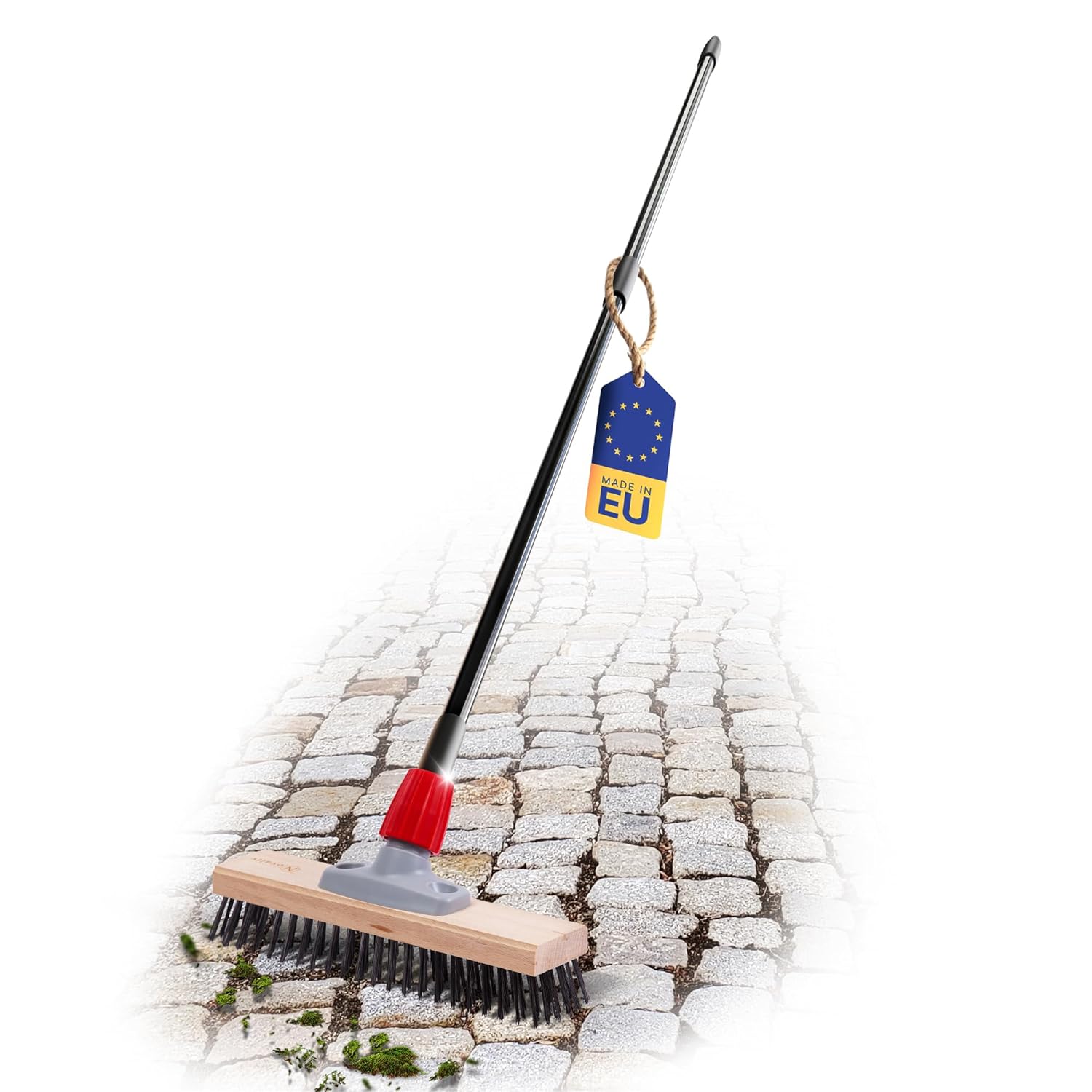 Novaliv Robuster Drahtbesen mit Stiel Basic Stahlbesen mit Teleskopstiel Effiziente Moosentfernung Drahtb&uuml;rste f&uuml;r Pflastersteine & Garten Stahldrahtbesen Mooskratzer Pizzabesen Pizzastein B&uuml;rste 