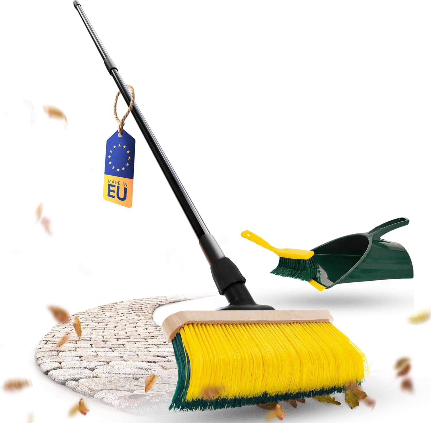Novaliv Premium Krallenbesen mit Stiel 50cm inkl. Jumbo Kehrgarnitur , Spezialbesen gebogenen Borsten - Ideal als Gartenbesen , Kratzbesen , Kunstrasen Besen , Optimal f&uuml;r Camping , Stra&szlig;enbesen Kehrbesen 