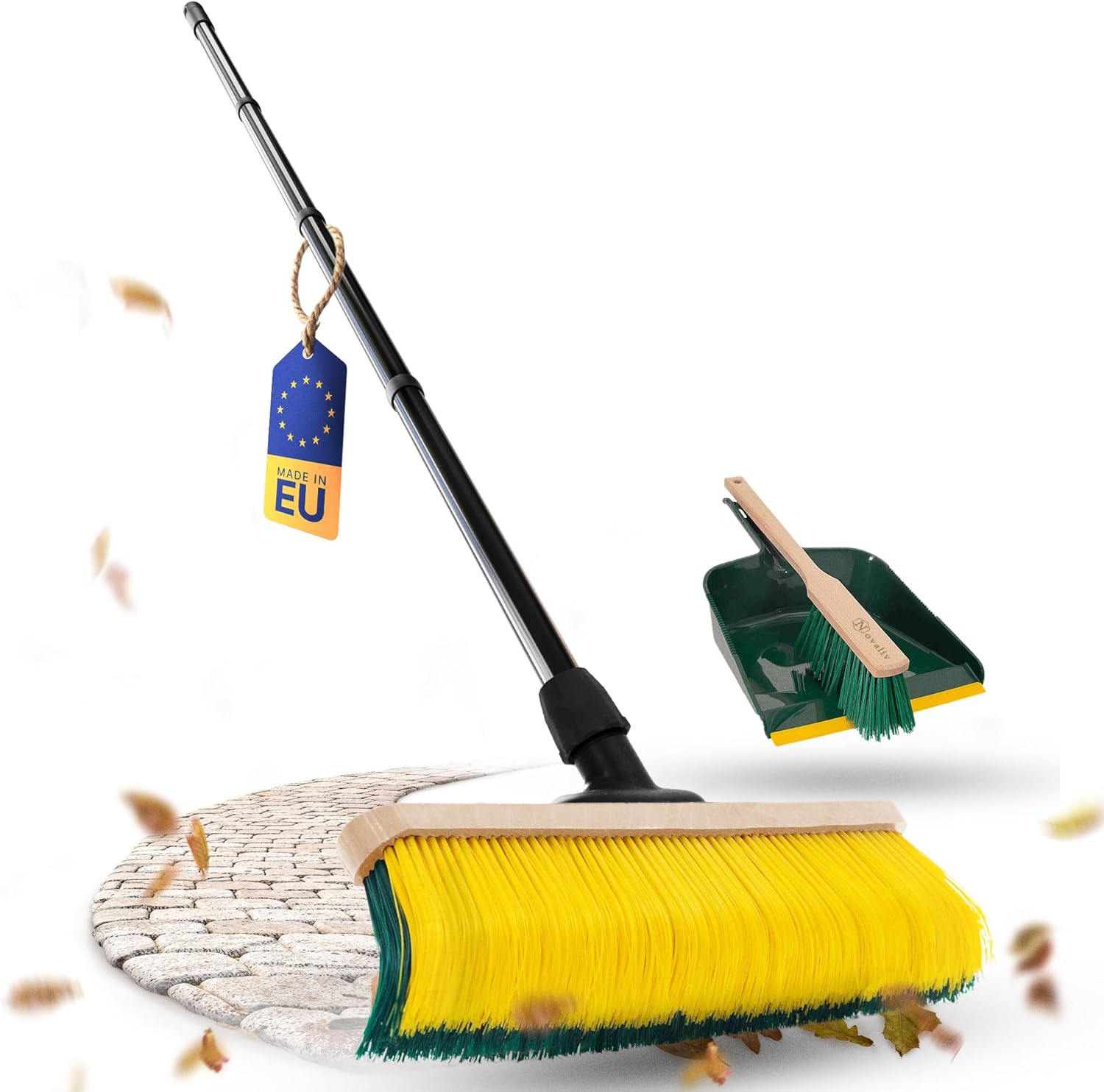 Novaliv Krallenbesen mit Stiel 60cm inkl. Kehrgarnitur Outdoor , Spezialbesen gebogenen Borsten Borsten -Ideal als Gartenbesen , Kratzbesen , Kunstrasen Besen , Optimal f&uuml;r Camping 