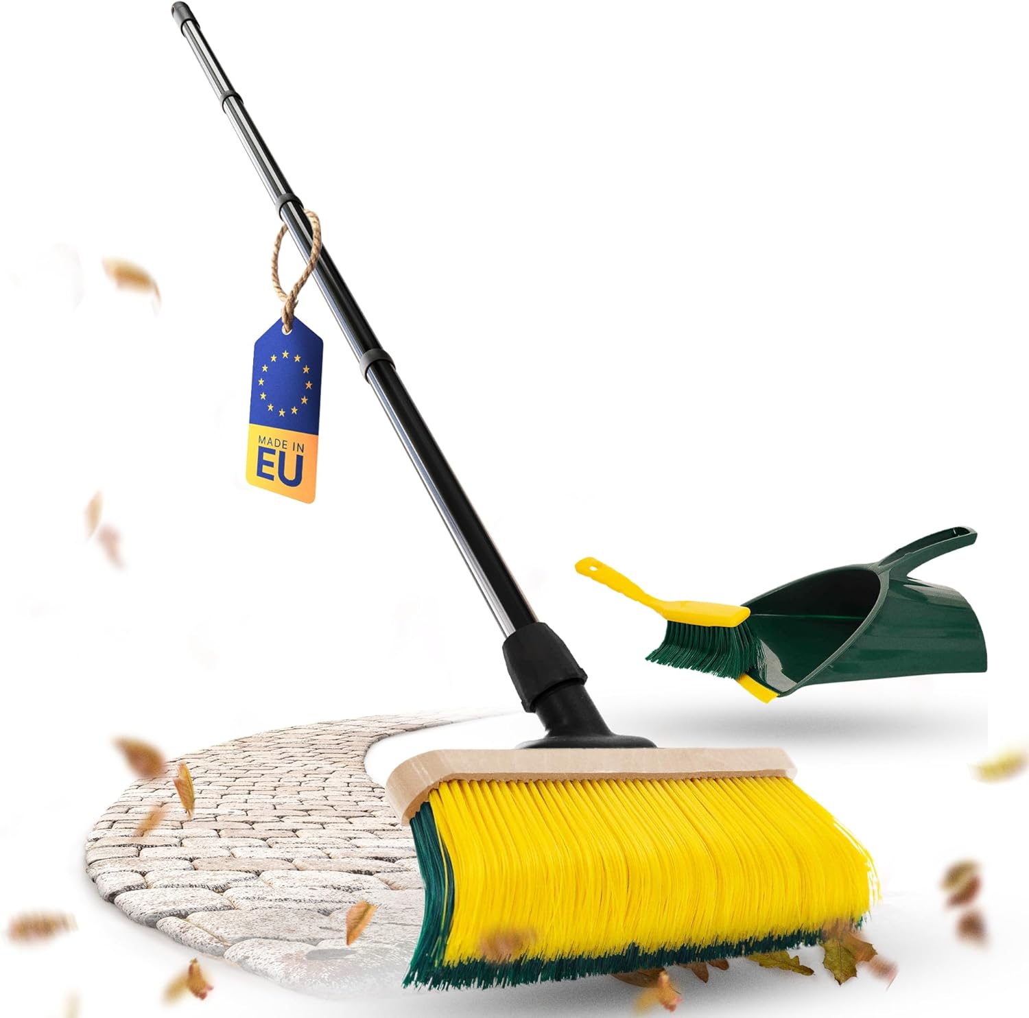 Novaliv Premium Krallenbesen mit Stiel 50cm inkl. Jumbo Kehrgarnitur , Spezialbesen gebogenen Borsten - Ideal als Gartenbesen , Kratzbesen , Kunstrasen Besen , Optimal f&uuml;r Camping , Stra&szlig;enbesen Kehrbesen 