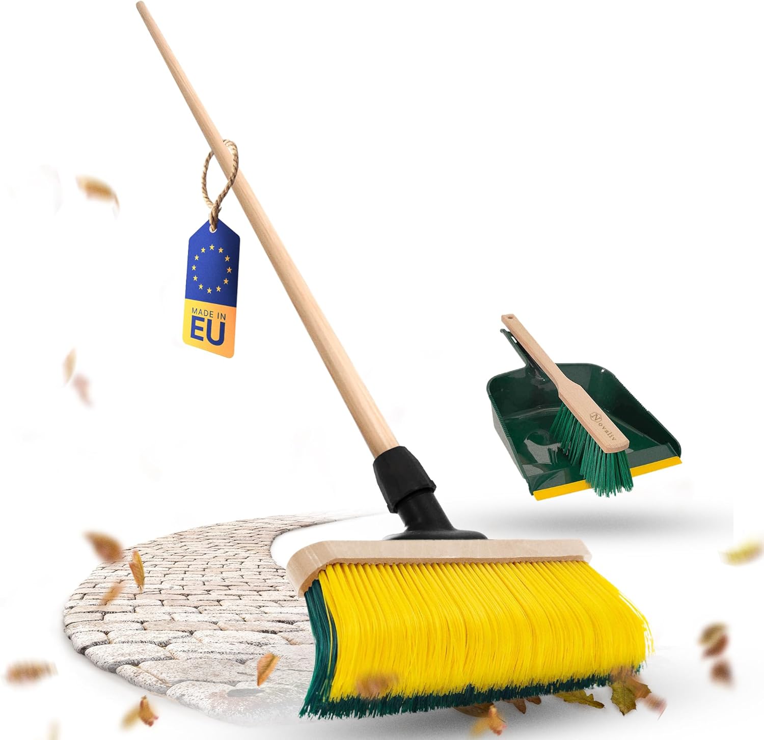 Novaliv Premium Krallenbesen mit Stiel 50cm inkl. Kehrgarnitur Outdoor , Spezialbesen gebogenen Borsten - Ideal als Gartenbesen , Kratzbesen , Kunstrasen Besen , Optimal f&uuml;r Camping , Stra&szlig;enbesen 