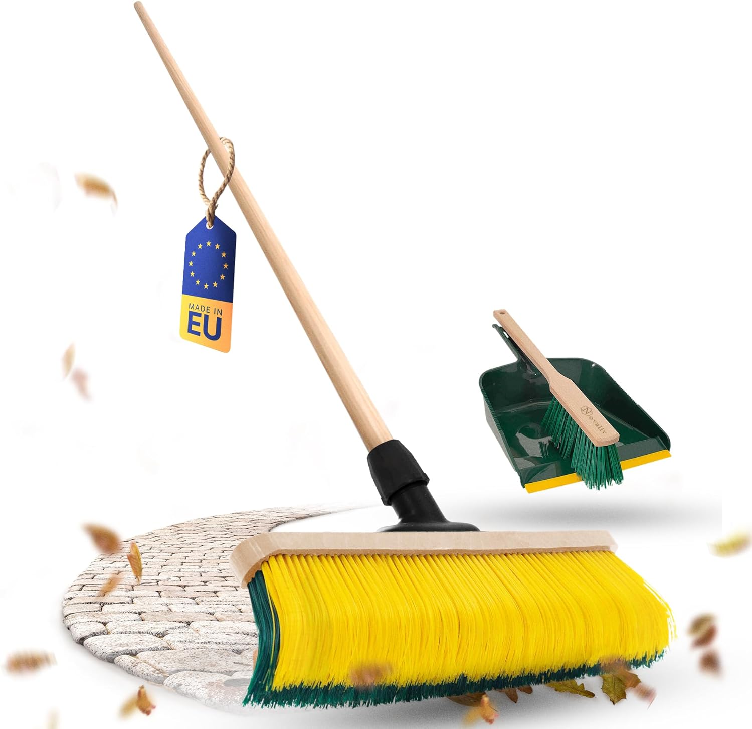 Novaliv Krallenbesen mit Stiel 60cm inkl. Kehrgarnitur Outdoor, Spezialbesen gebogenen Borsten Borsten -Ideal als Gartenbesen, Kratzbesen, Kunstrasen Besen, Optimal f&uuml;r Camping 