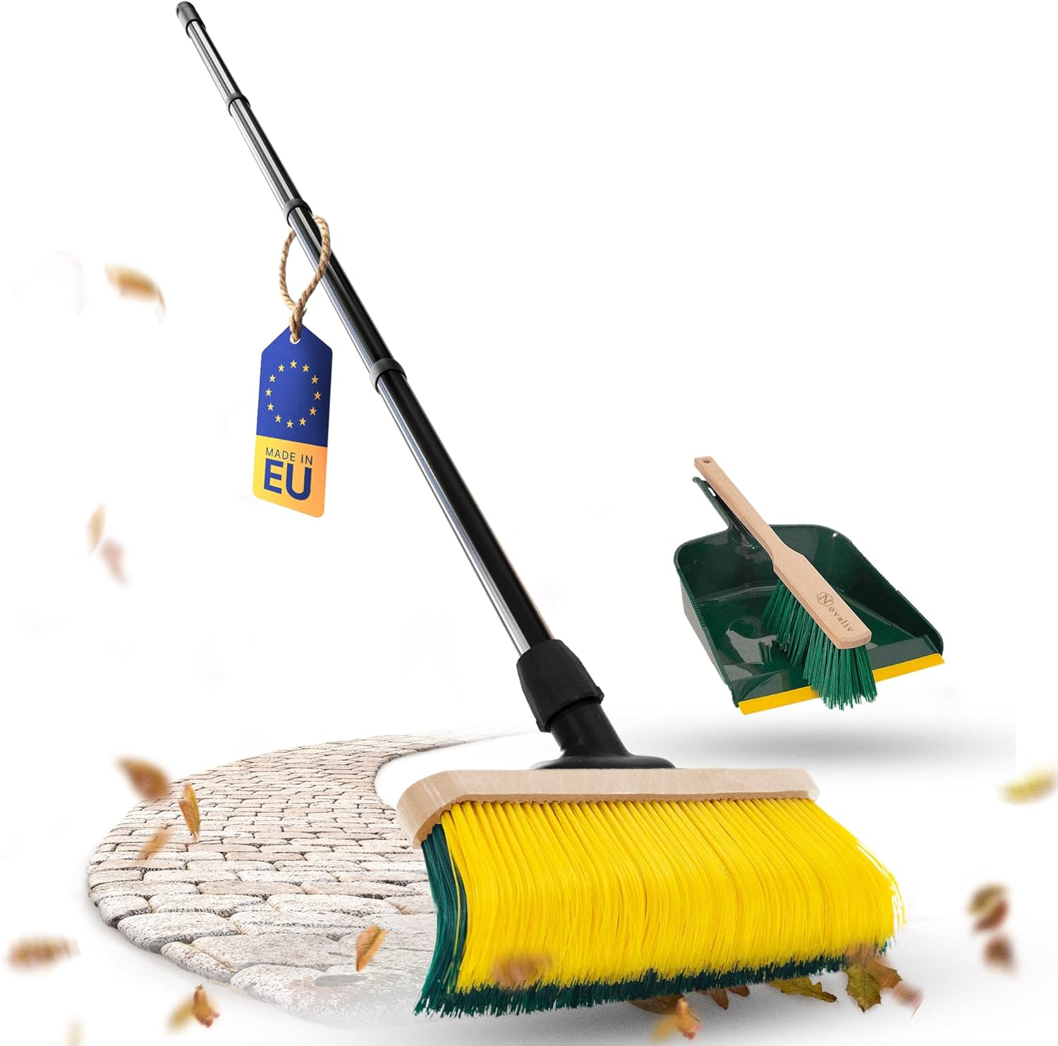 Novaliv Premium Krallenbesen mit Stiel 50cm inkl. Kehrgarnitur Outdoor, Spezialbesen gebogenen Borsten - Ideal als Gartenbesen, Kratzbesen, Kunstrasen Besen, Optimal f&uuml;r Camping, Stra&szlig;enbesen 