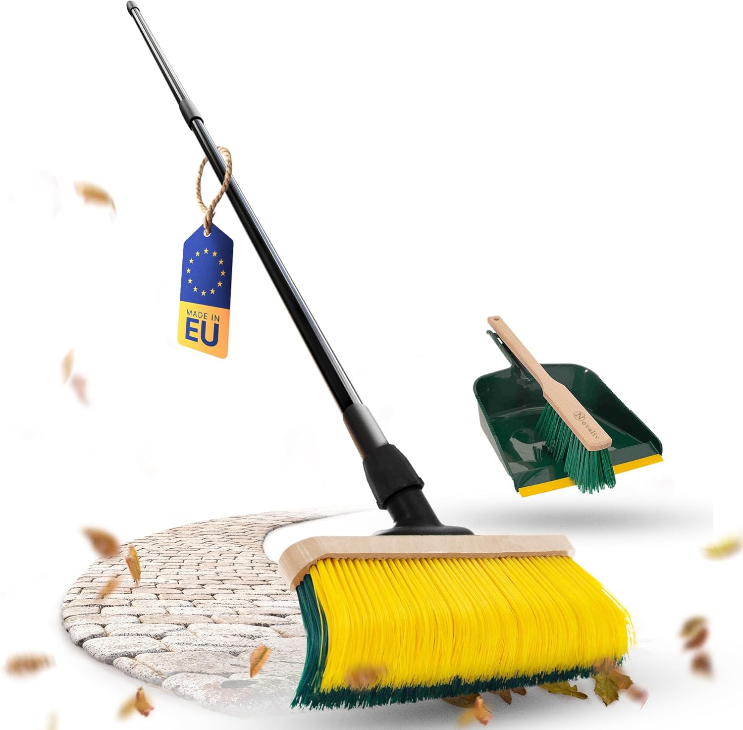 Novaliv Premium Krallenbesen mit Stiel 50cm inkl. Kehrgarnitur Outdoor, Spezialbesen gebogenen Borsten - Ideal als Gartenbesen, Kratzbesen, Kunstrasen Besen, Optimal f&uuml;r Camping, Stra&szlig;enbesen 