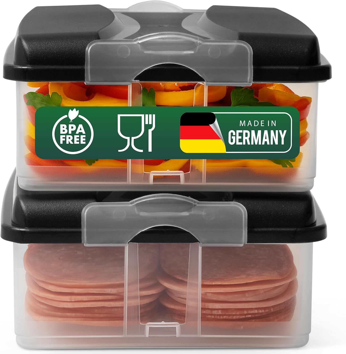 Novaliv 2x Frischhaltedosen gro&szlig; mit 2x Deckel , stapelbar f&uuml;r K&uuml;hlschrank & Gefrierfach , Vorratsdosen Set Aufbewahrungsbox Organizer , f&uuml;r Aufschnitt Wurst K&auml;se Obst Gem&uuml;se , Meal-Prep Dosen Box 