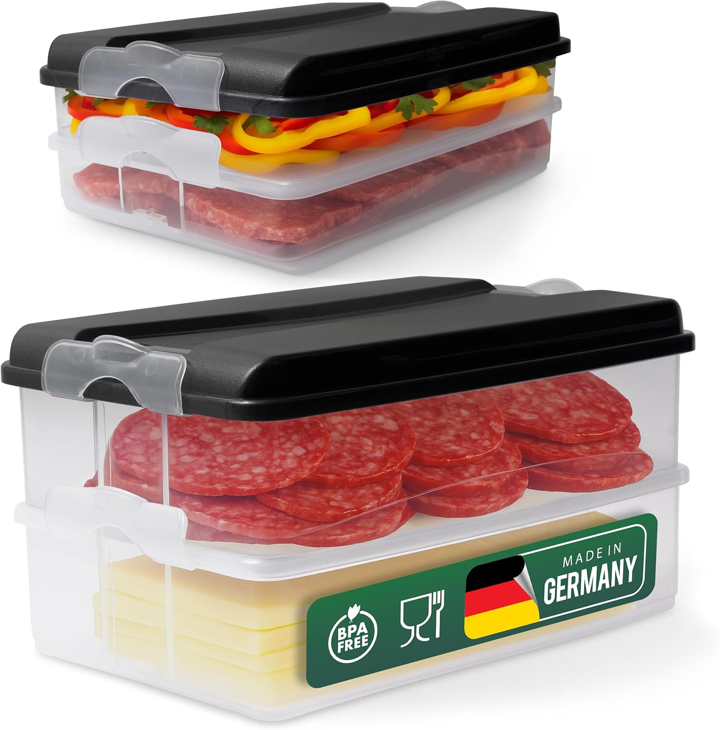 Novaliv Frischhaltedosen (2 kleine + 2 gro&szlig;e + 2 Deckel) , stapelbar f&uuml;r K&uuml;hlschrank & Gefrierfach , Vorratsdosen Set Aufbewahrungsbox Organizer , f&uuml;r Aufschnitt Wurst K&auml;se Obst Gem&uuml;se Meal-Prep 