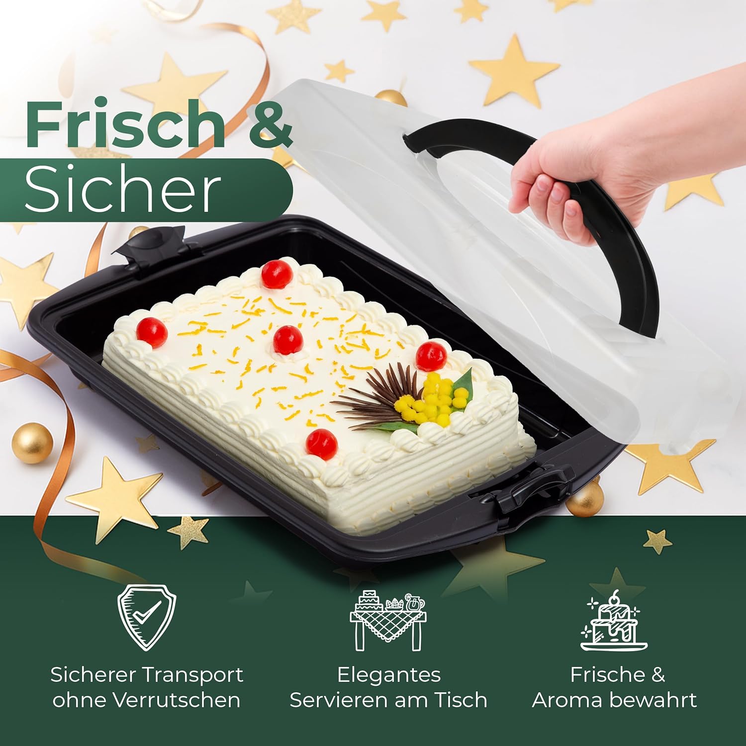 Novaliv 3er-Set Kuchen-Transportbox (Rechteckig 45 x 30 x 9 cm), Aufbewahrungsbox mit Deckel, Party-Box Container Tortentransportbox Tortenbehälter Tortenglocke, Kuchen Torten Muffins Desserts bei Marktkauf online bestellen
