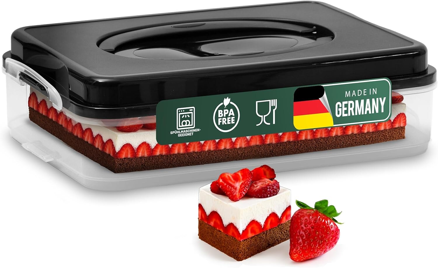 Novaliv Kuchen-Transportbox mit zwei Etagen und Deckel (Rechteckig 40 x 30 cm) Aufbewahrungsbox mit Sicherheitsverschluss & Einlage Party-Box Container Tortentransportbox Tortenbehälter