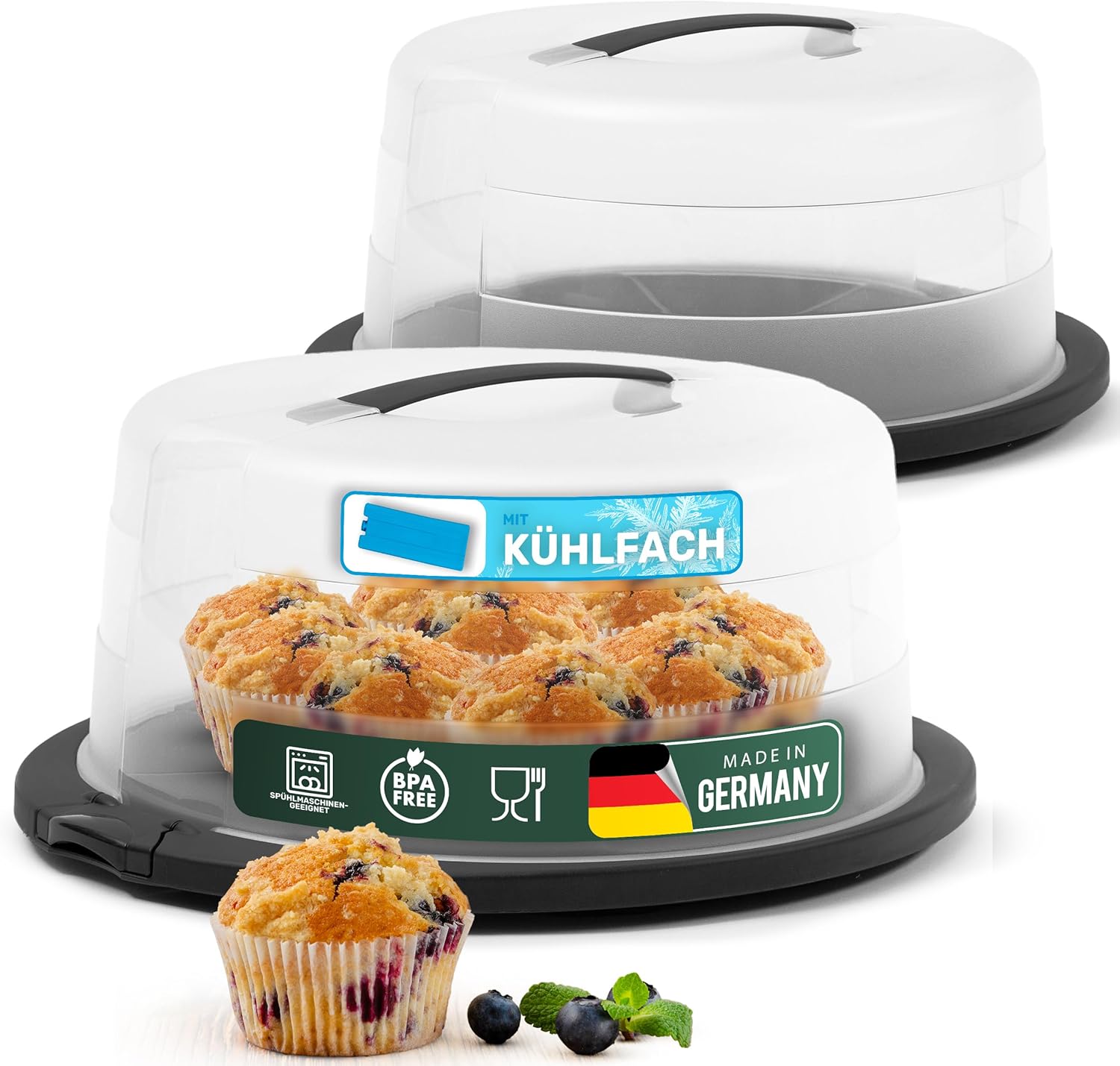 Novaliv Kuchen-Transportbox mit K&uuml;hlfach und Muffin-Beh&auml;lter (Rund 38 x 33,5 x 17,5 cm), Aufbewahrungsbox mit Deckel f&uuml;r Kuchen & Torten, Tortentransportbox Tortenbeh&auml;lter Tortenglocke Container - Bild 1